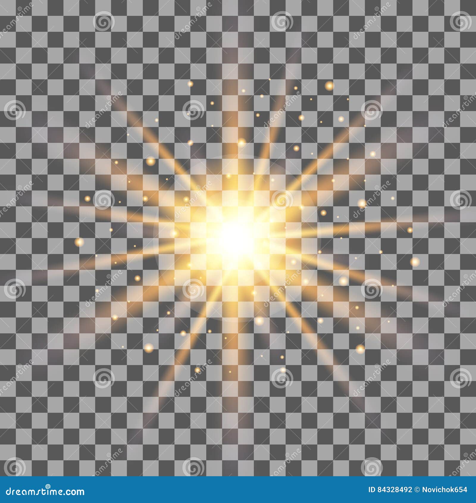 gold rays light effect on transparent background.