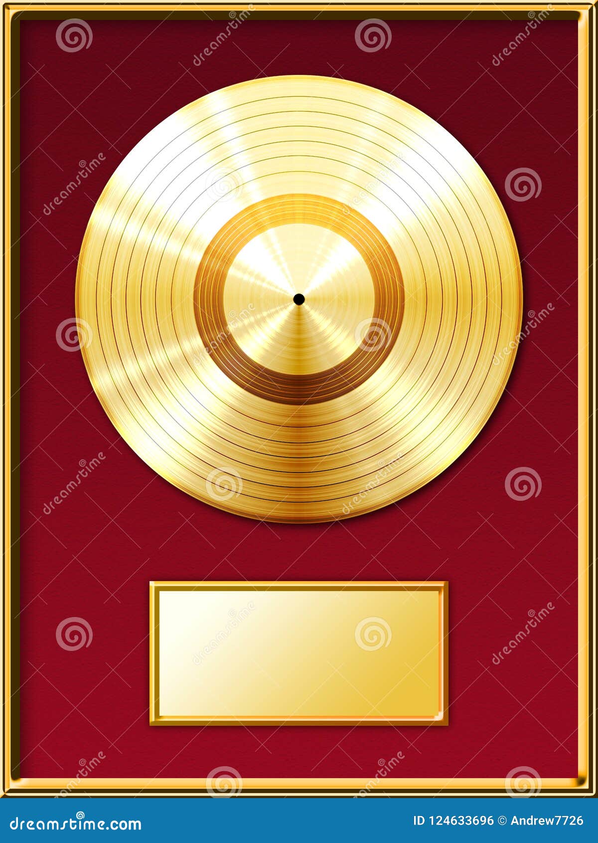 gold record music disc award inside the golden frame with a red background.