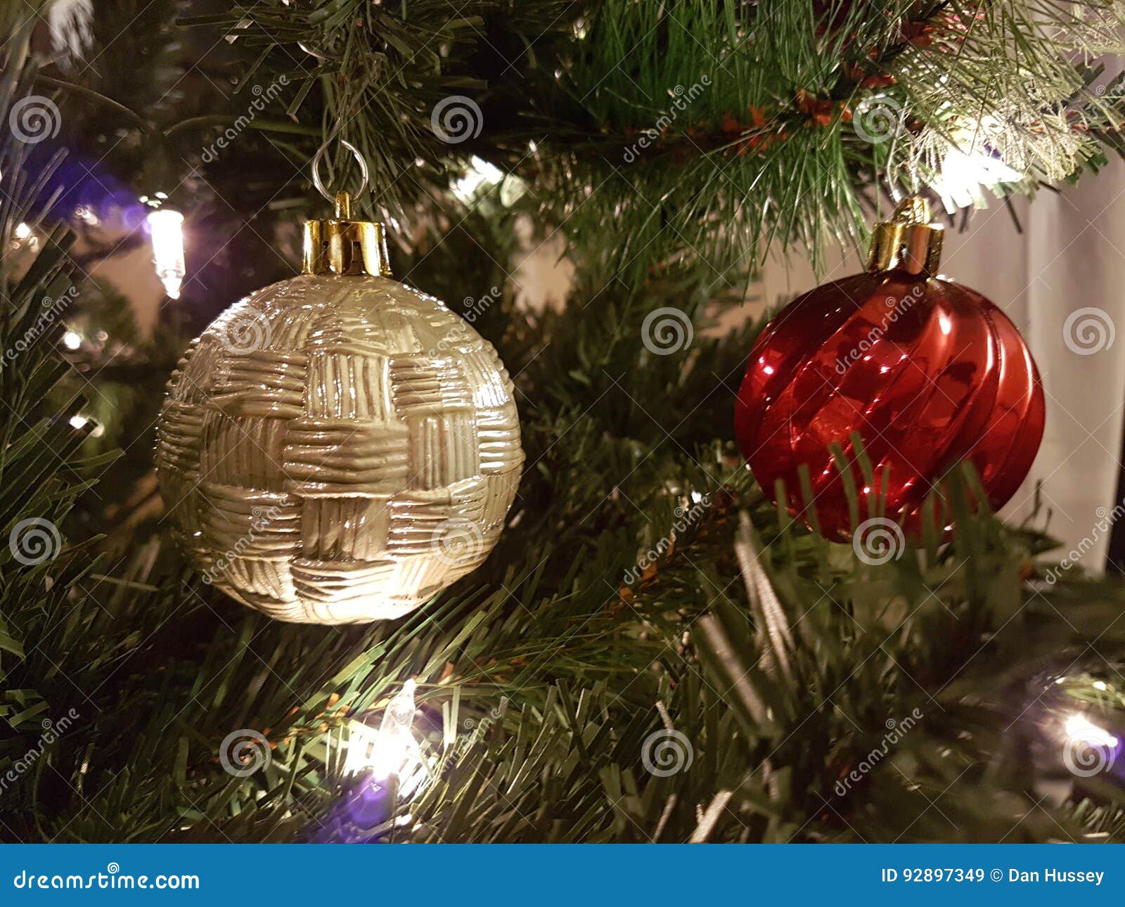 Gold and Red Christmas Ball Decorations Stock Image Image of needles