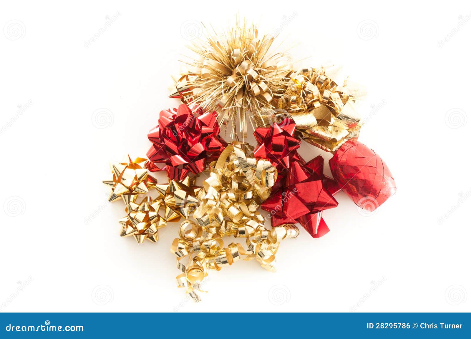 Gold and Red Christmas Bows and Ribbons Stock Photo - Image of present ...