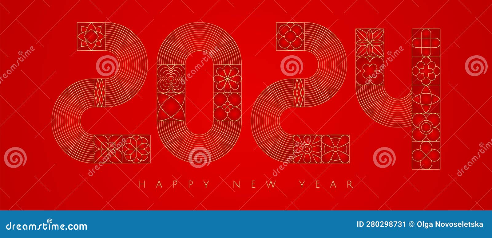 Gold 2024. Gold Red Luxury Abstract Geometry New Year Card Stock Vector