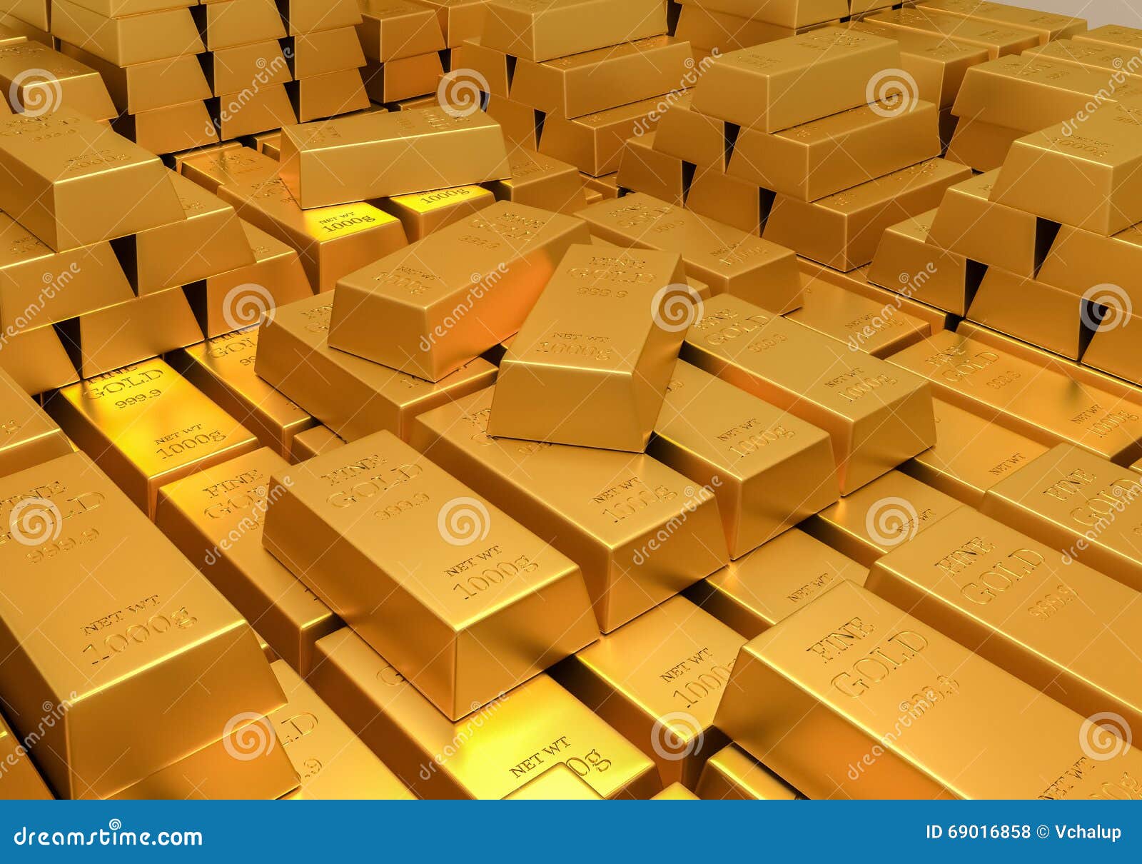 gold reserves. banking concept. many shiny gold bars. 3d rendered 