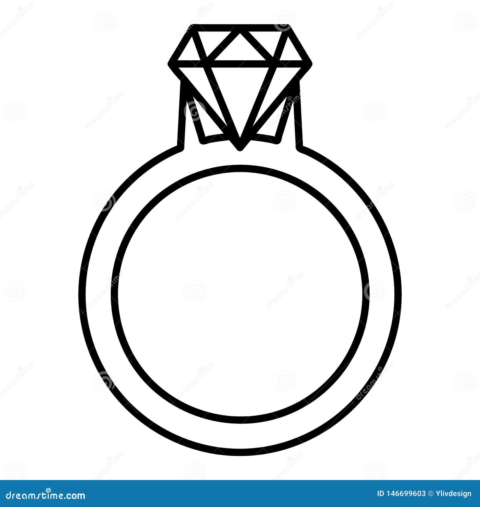 Gold Ring with a Diamond Icon, Outline Style Stock Vector