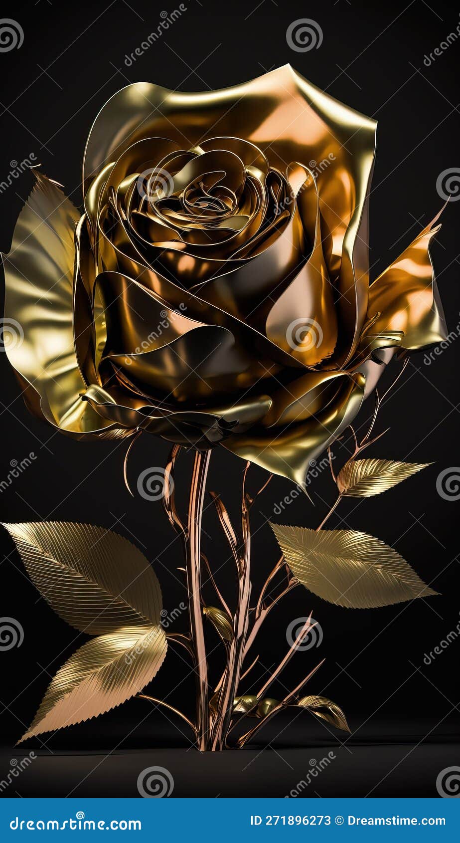 Gold Rose Flower, Metallic Rose, Generative Ai Stock Illustration