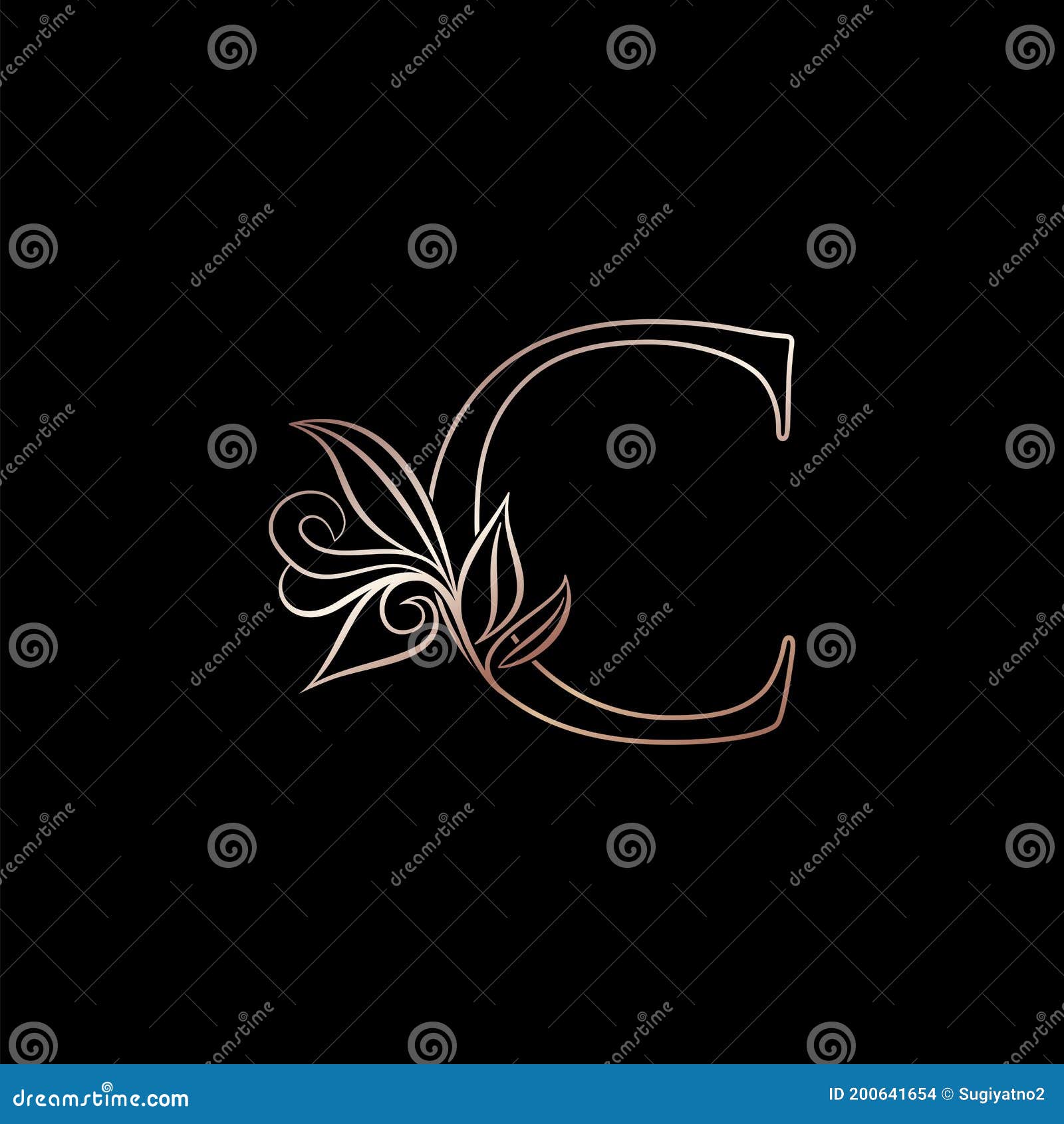 Gold Rose Outline Letter C Luxury Decorative Initial Logo Icon ...