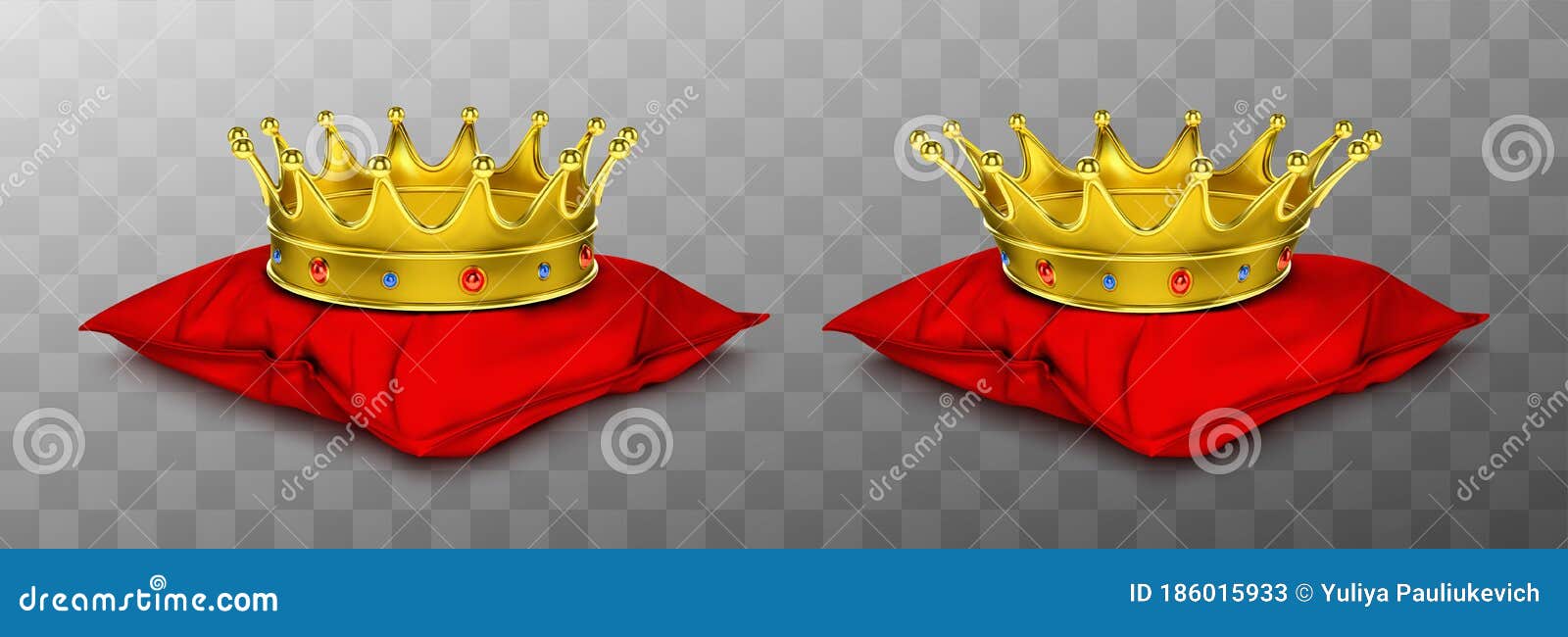 Gold Royal Crown For King And Queen On Red Pillow Stock ...
