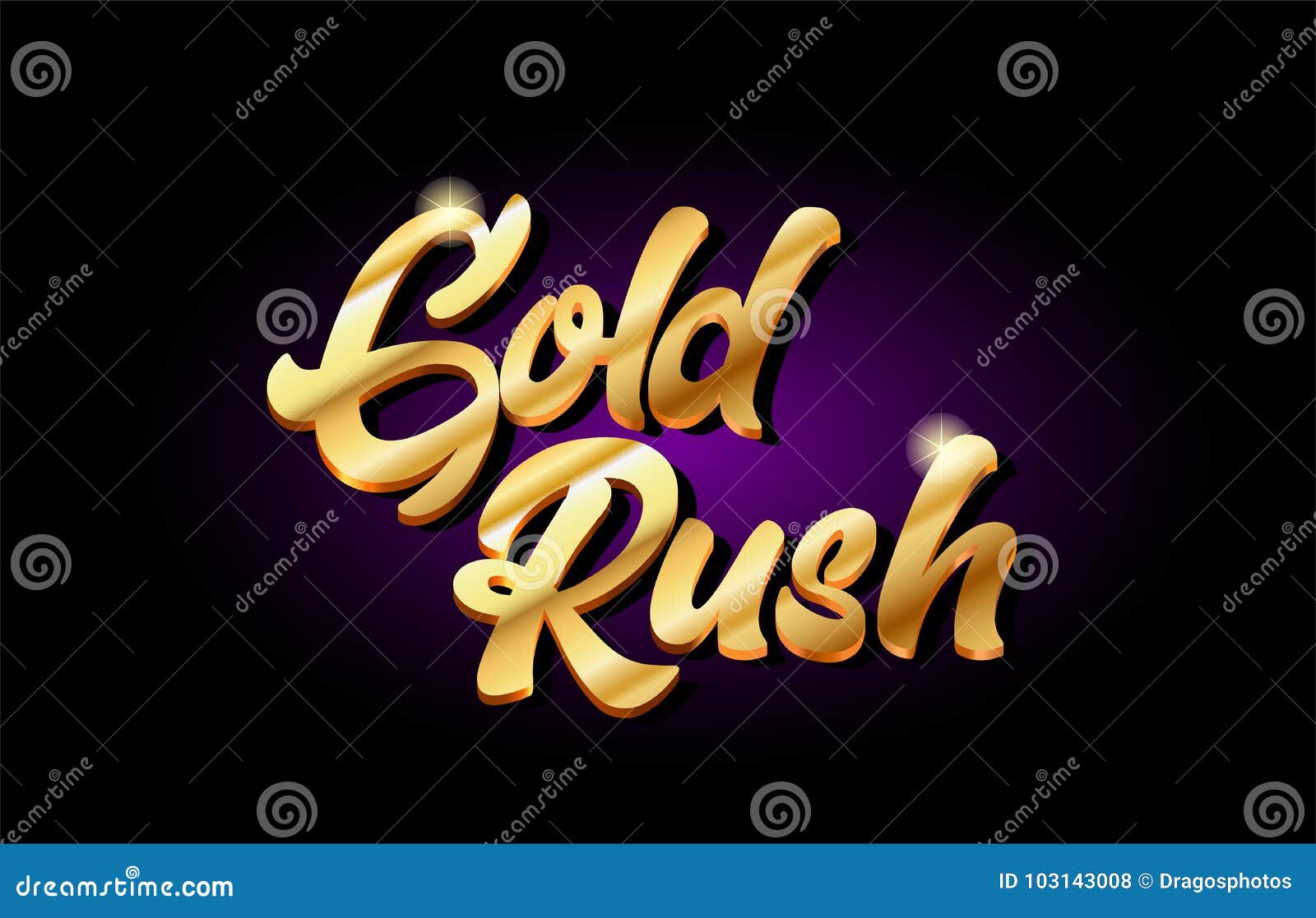 gold rush 3d gold golden text metal logo icon  handwritten