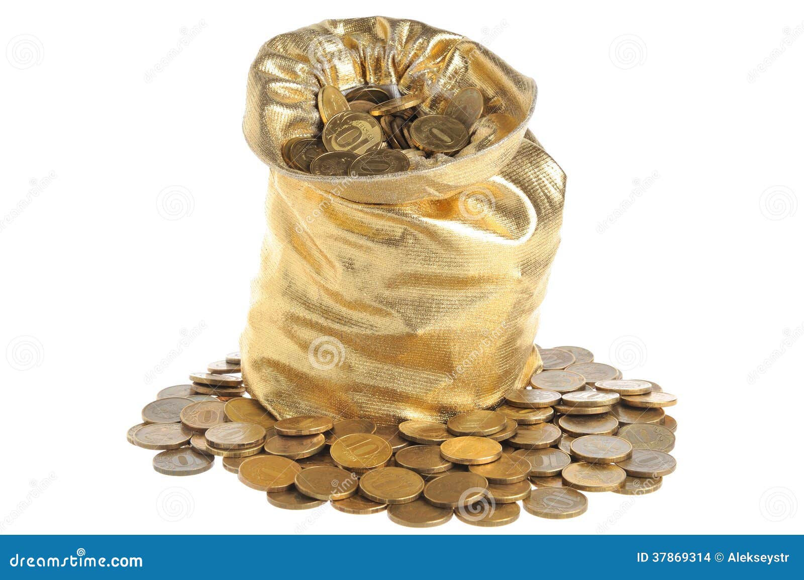 Gold Sack Full Of Coins Isolated On White Stock Photo - Image of monetary, objects: 37869314