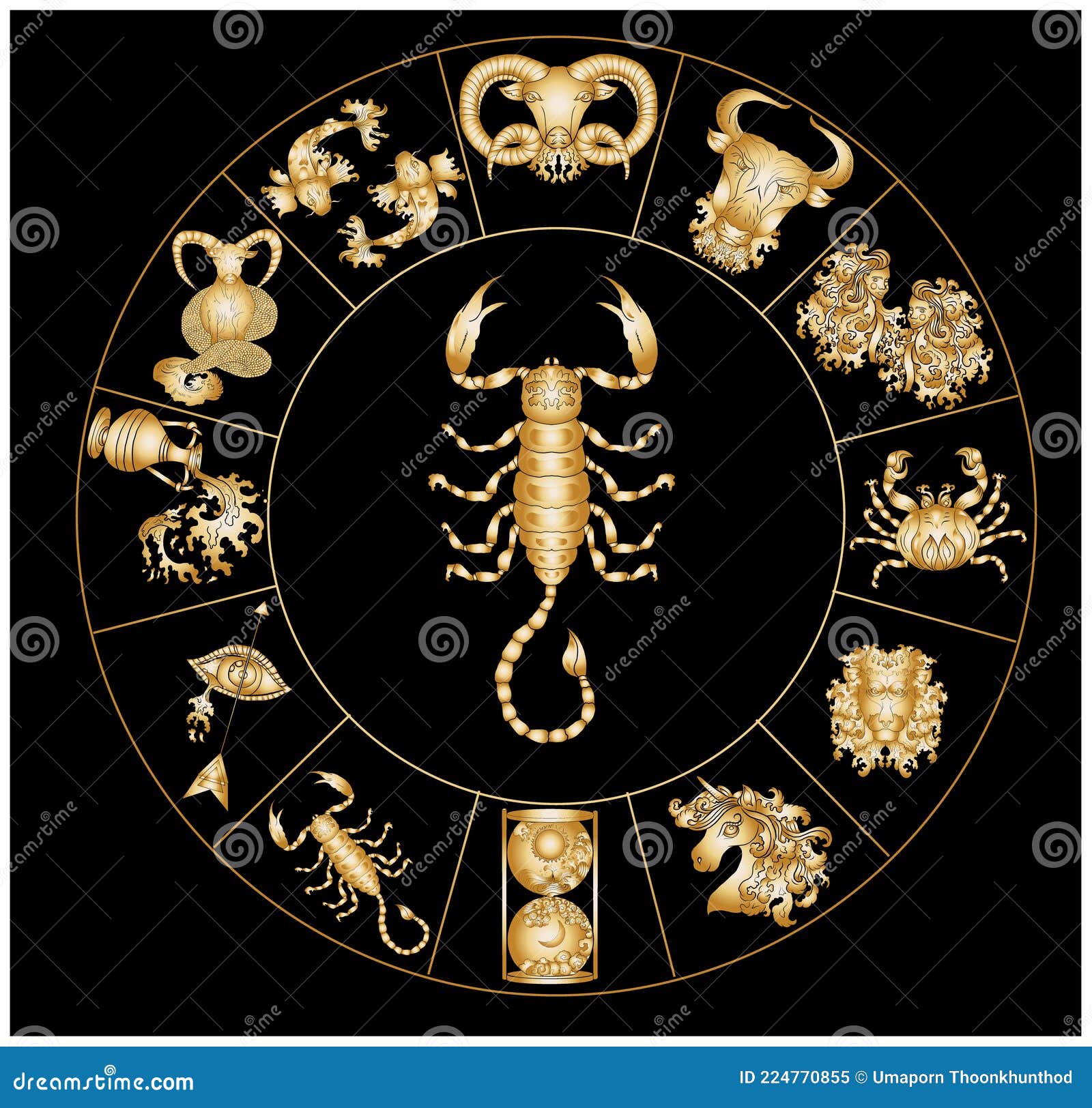 Scorpio on Circle Vector of Astrology  Illustration for  Doodle Art. Stock Vector - Illustration of frame, circle: 224770855