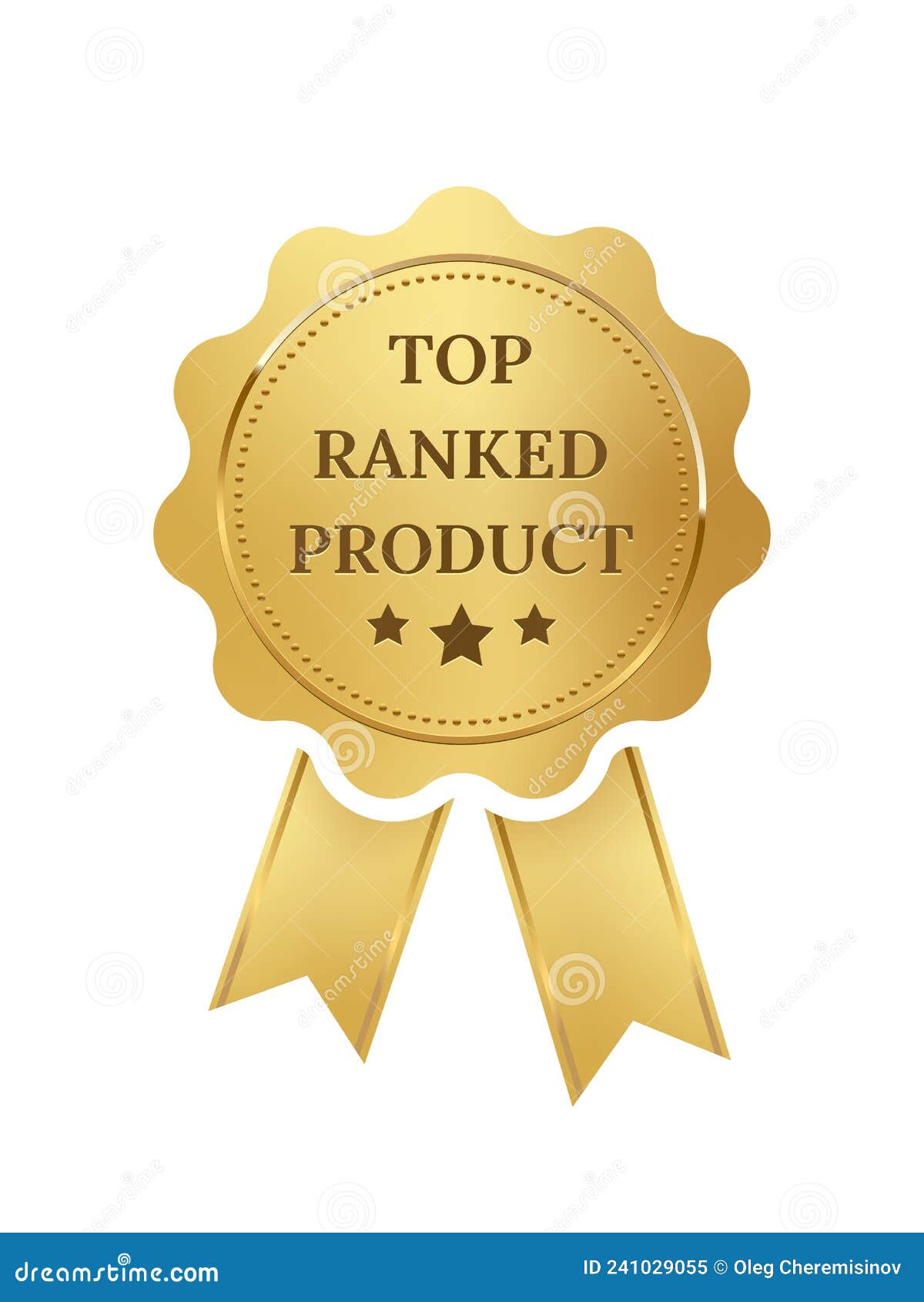 gold seal with ribbons for top ranked product, medal for best quality, award for first place winners