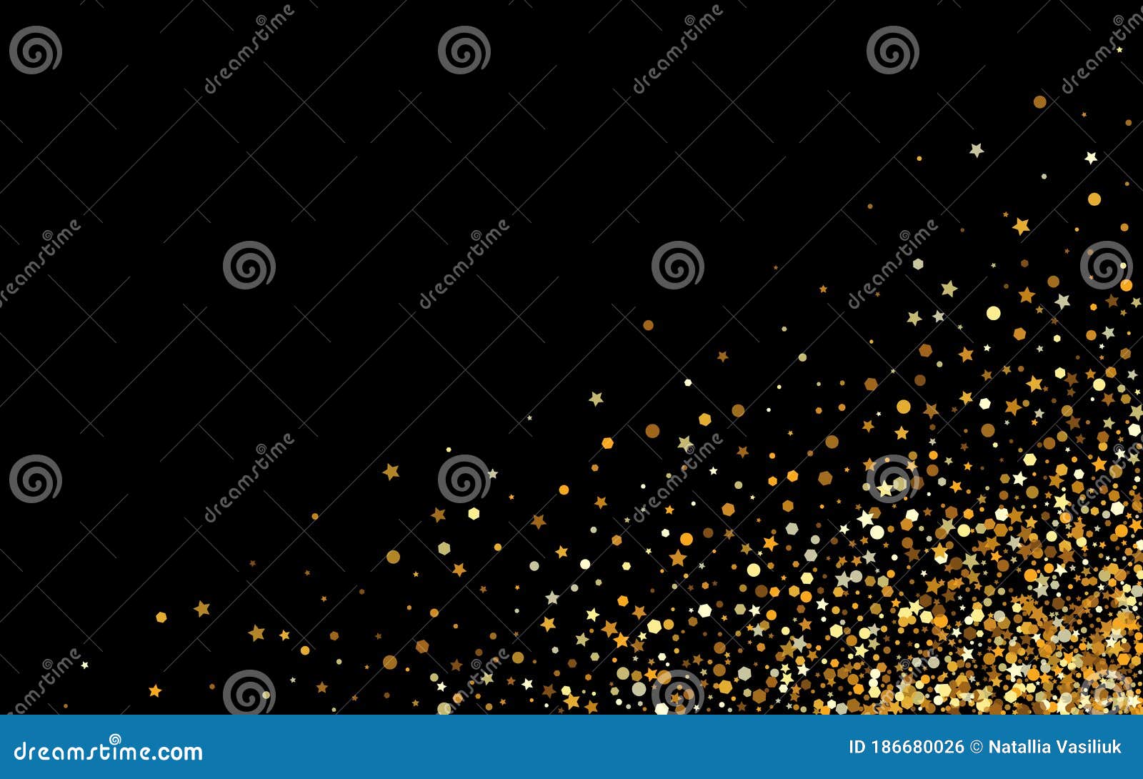 Gold Sequin Falling Black Background. Light Glow Stock Vector ...