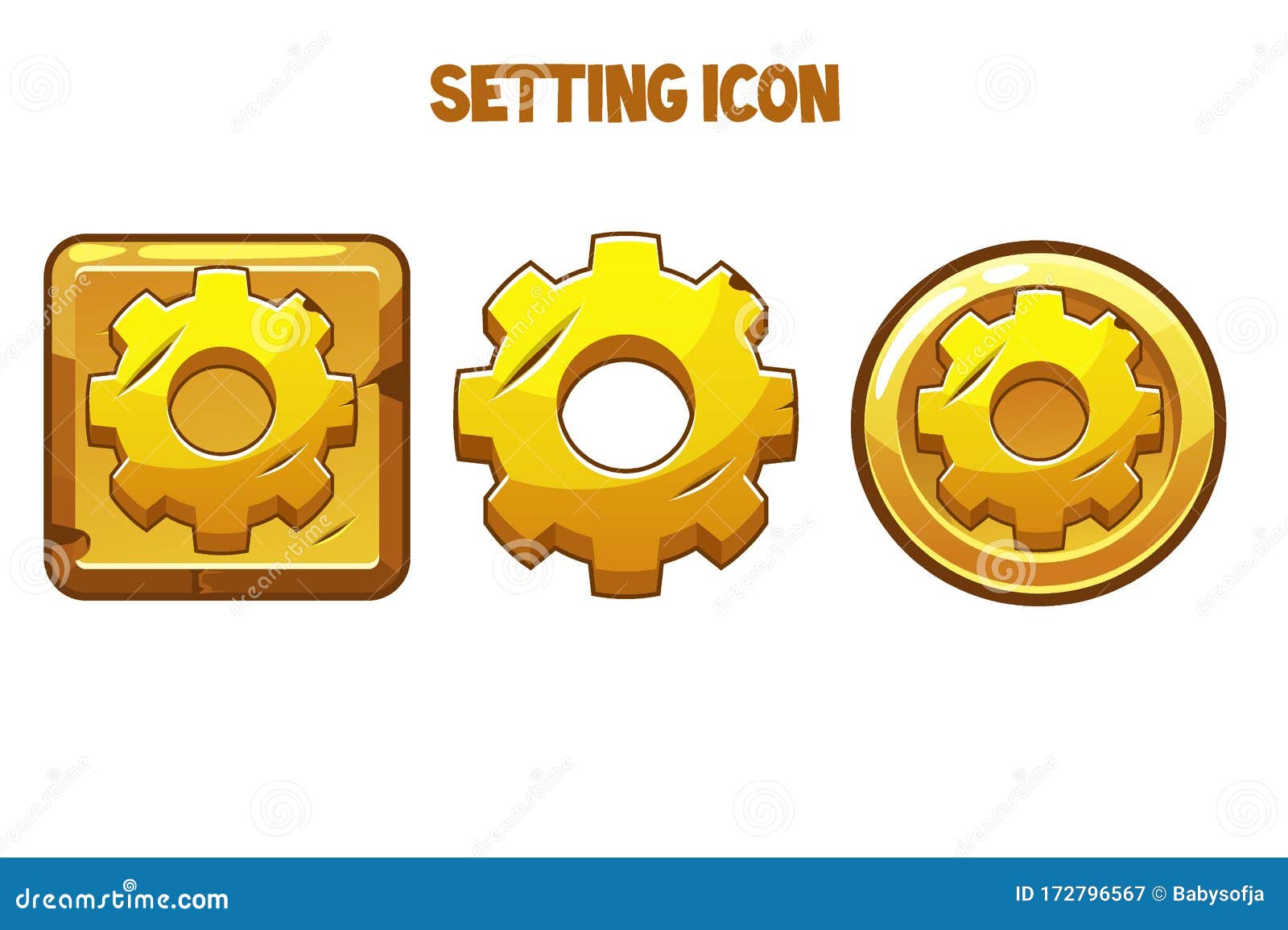 Gold Settings Icons of Different Shapes for the Interface. Stock Vector Illustration of