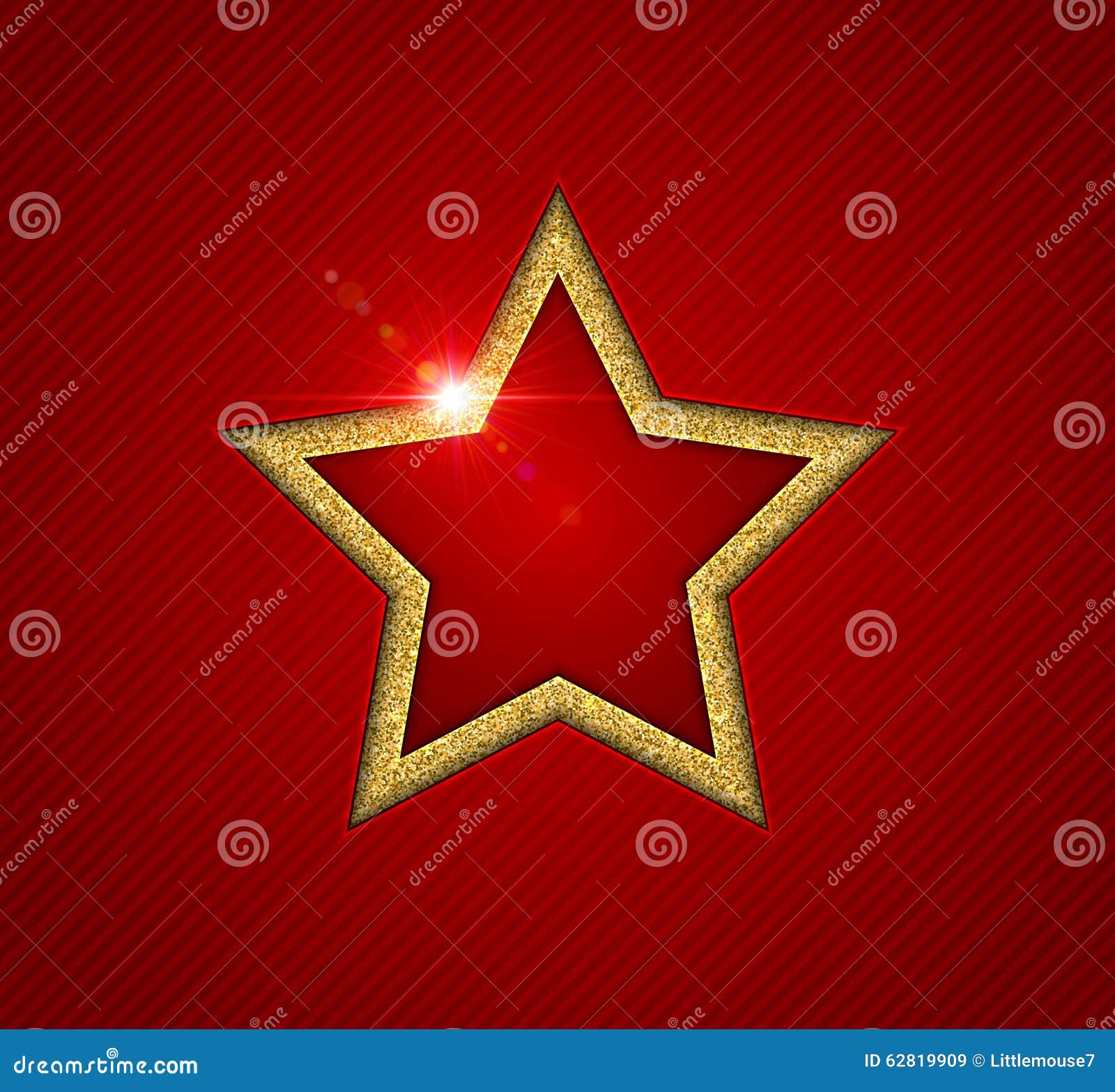 gold shining star with reflection, christmas greeting card