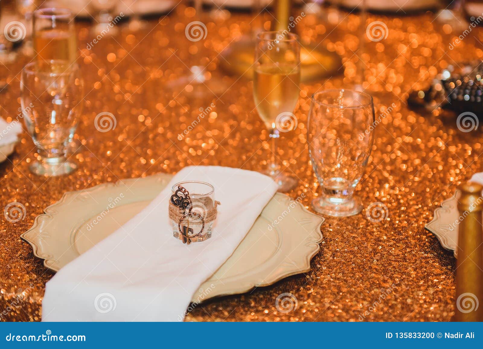 Gold Shiny Wedding Table Decor for Event Stock Photo Image of