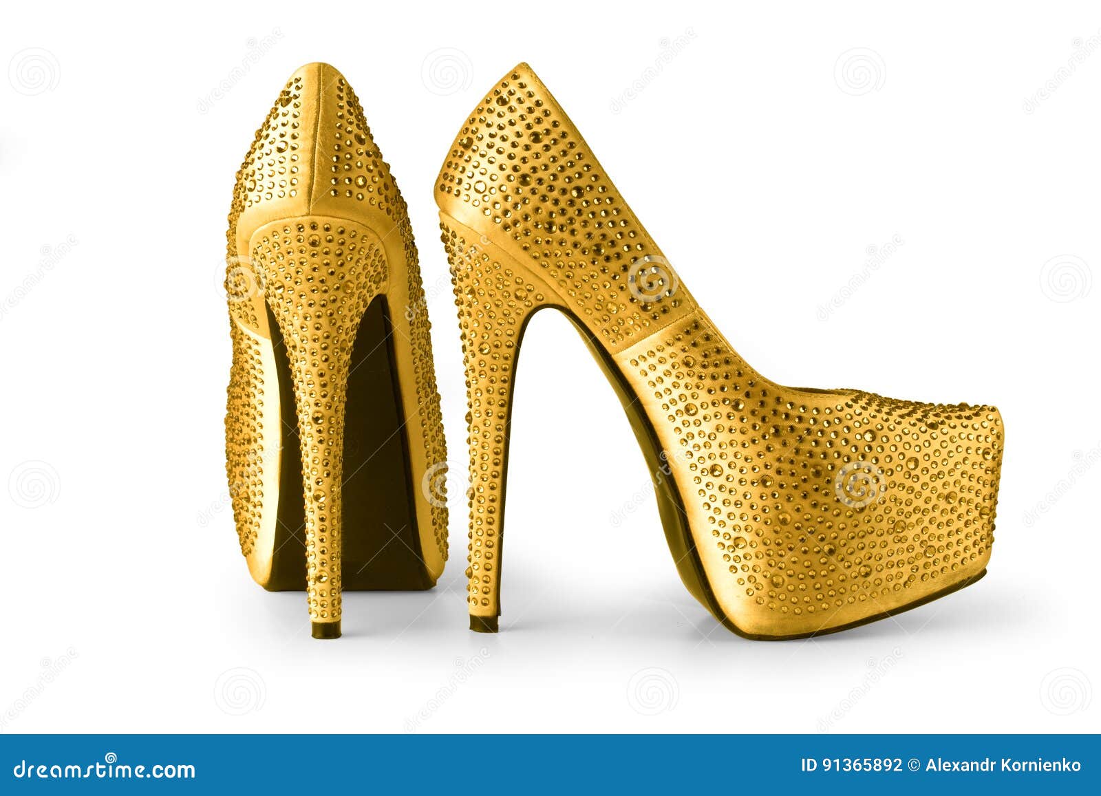 Gold shoes isolated stock photo. Image of female, beauty 91365892