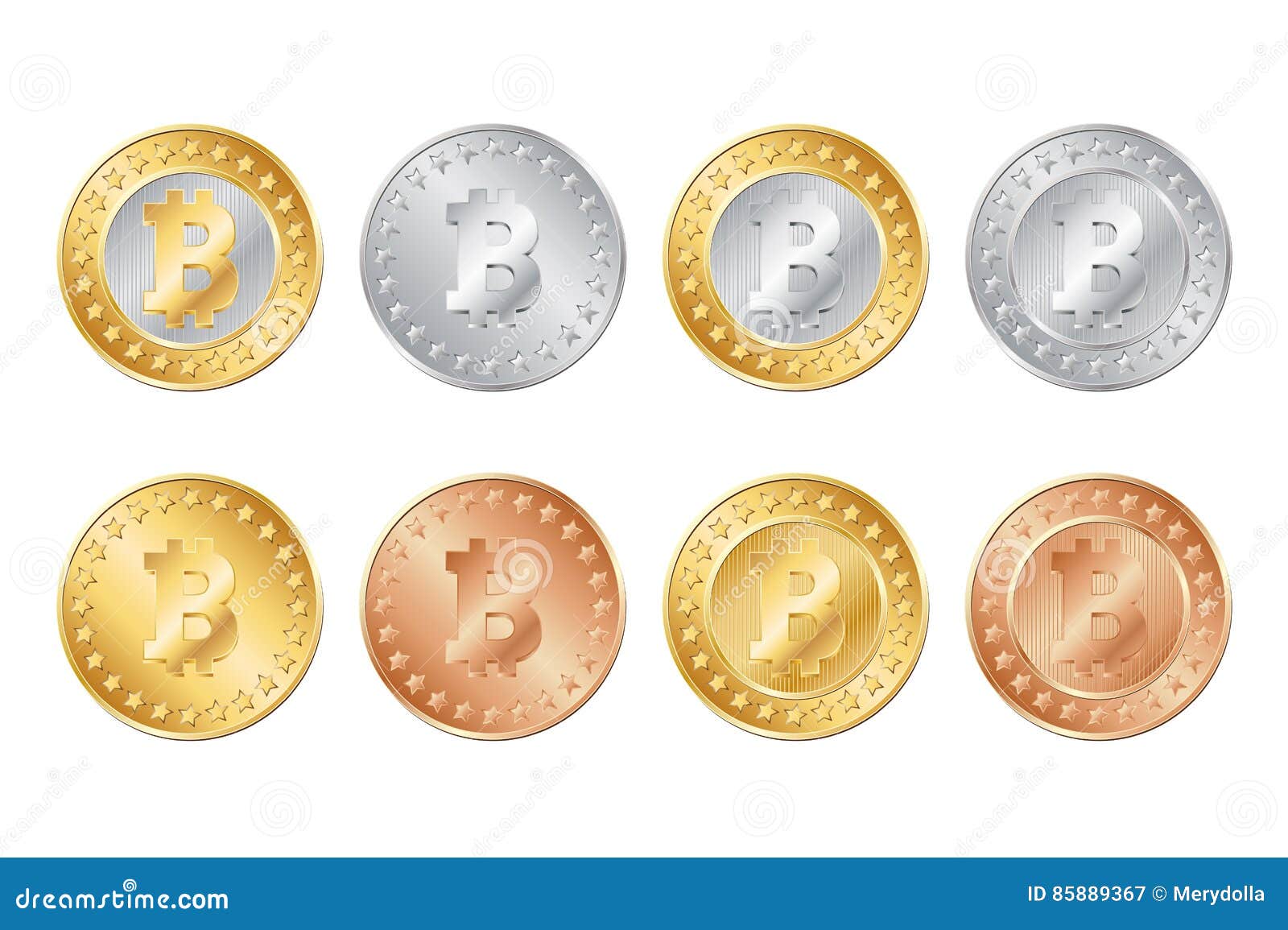 Gold-, Silber- Und Bronzebitcoin-Münzen Stock Abbildung - Illustration von  glatt, münze: 85889367