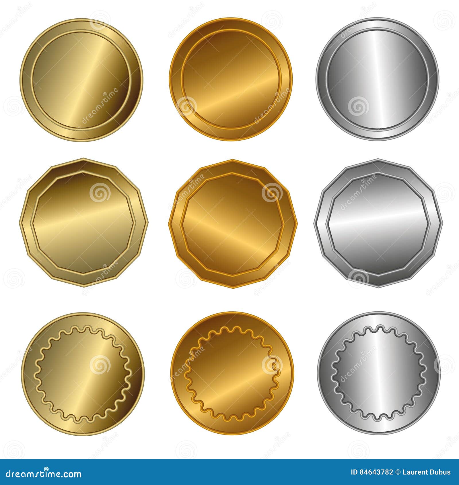 Gold, Silber Und Bronzedichtungen Oder medaillen Stockfoto