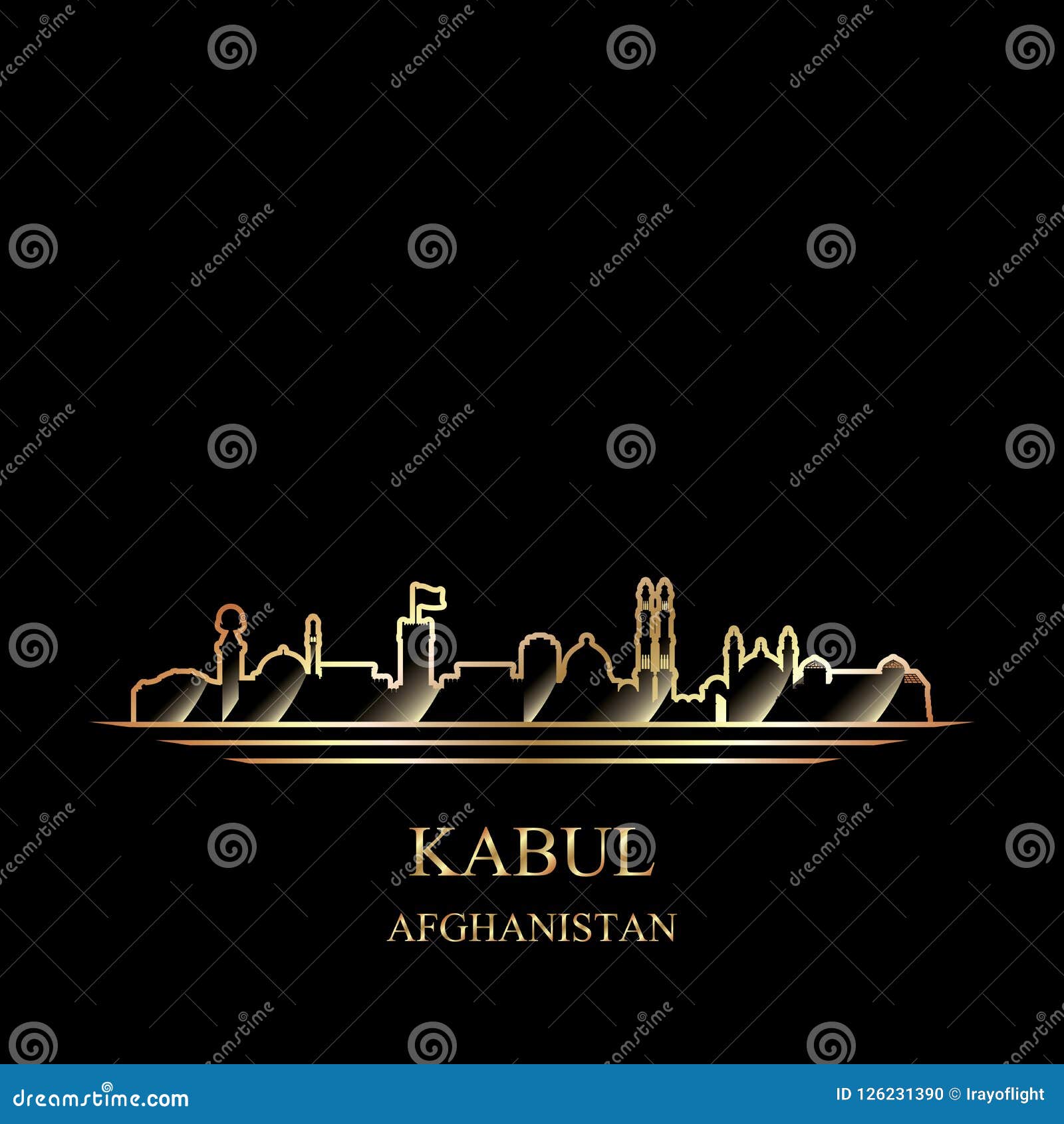 gold silhouette of kabul on black background