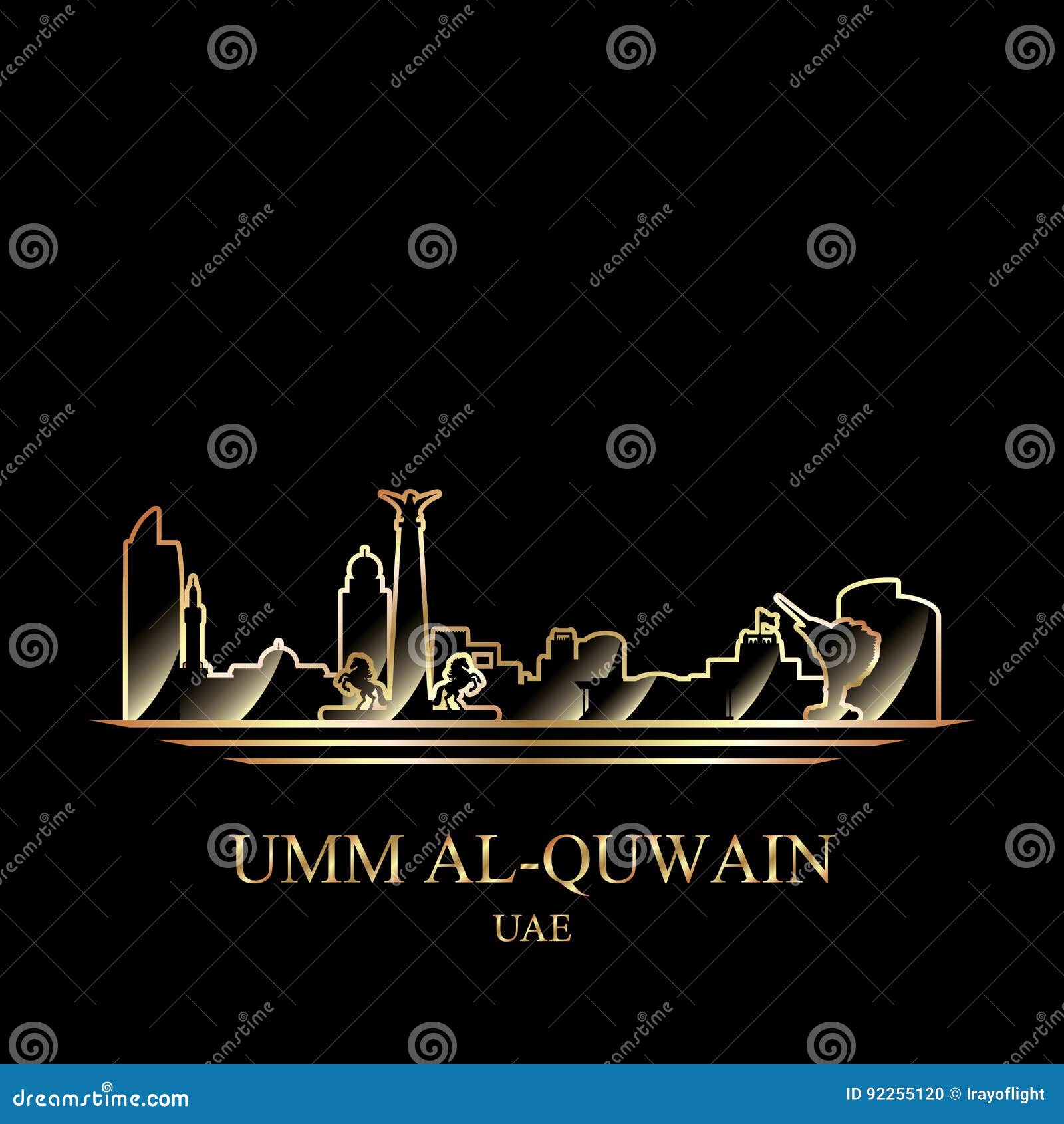 gold silhouette of umm al-quwain on black background