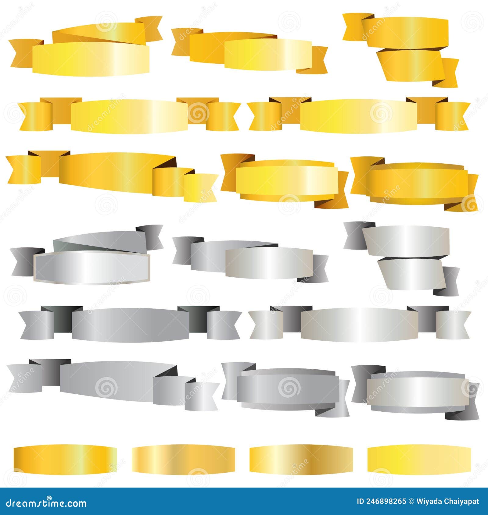 Gold and Silver Banner Ribbon on White Background Stock Illustration