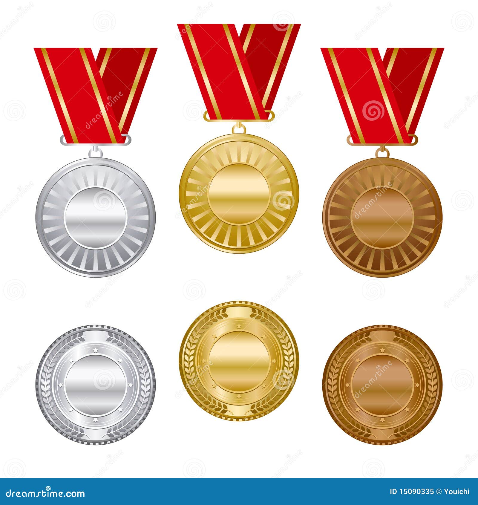 Gold Silver and Bronze Award Medals Set Stock Vector Illustration of