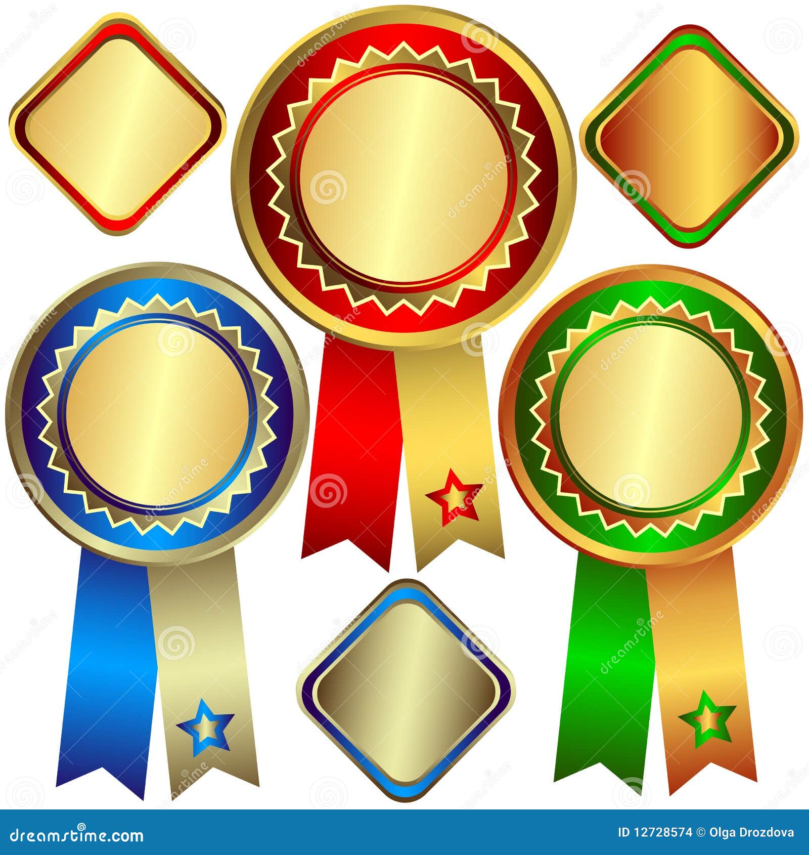 Gold, Silver and Bronze Awards Stock Vector Illustration of green