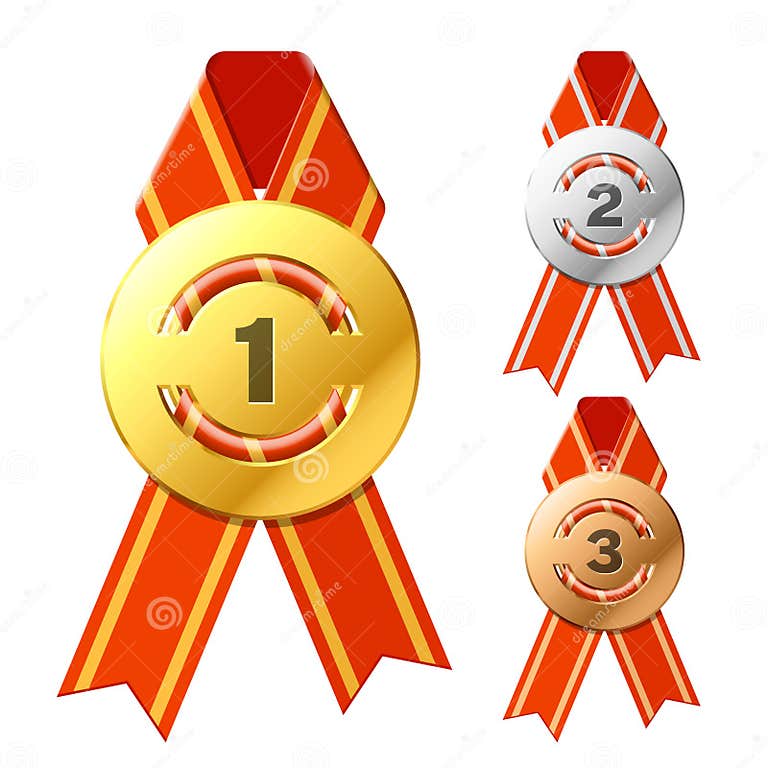 Gold, Silver and Bronze Awards Stock Vector Illustration of object