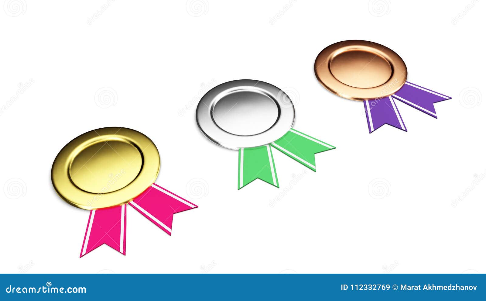 Gold, Silver, Bronze Badges Set Isolated on a White Background 3D