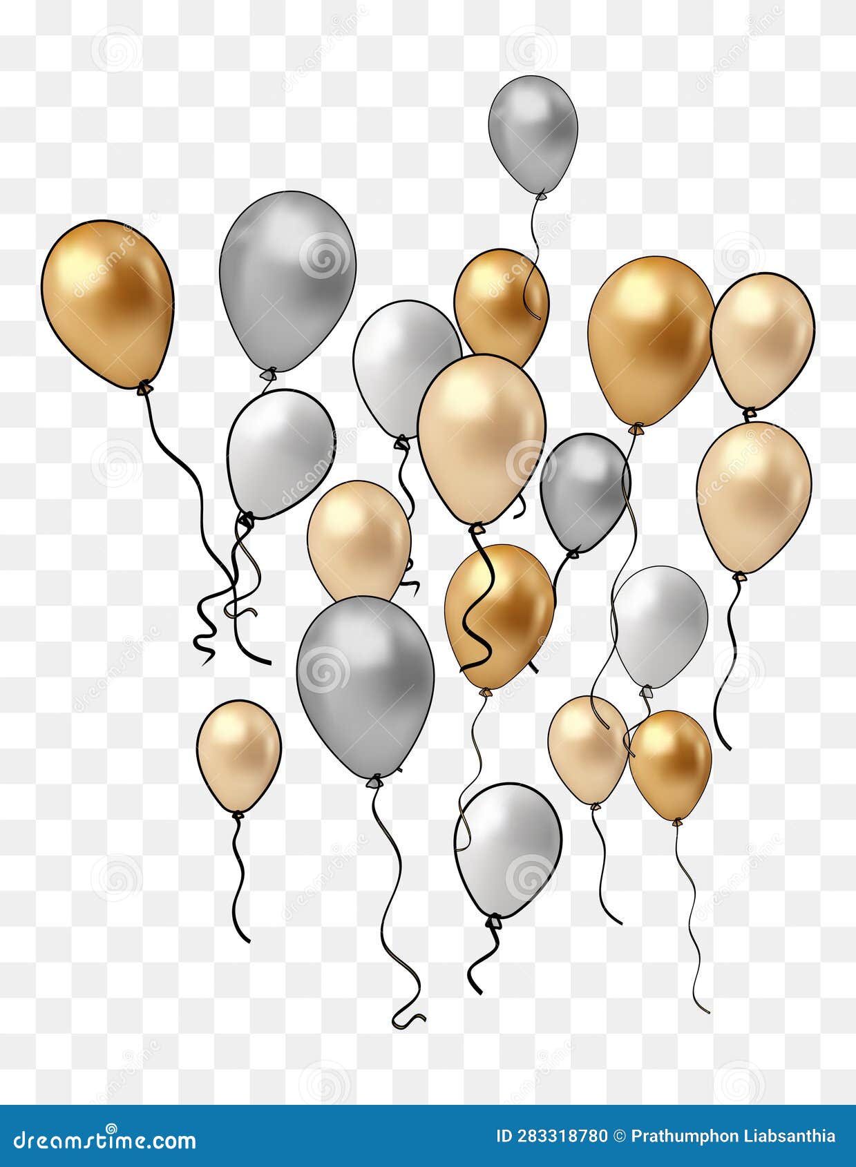 Gold, Silver and Bronze Balloons on Transparent Background. Vector