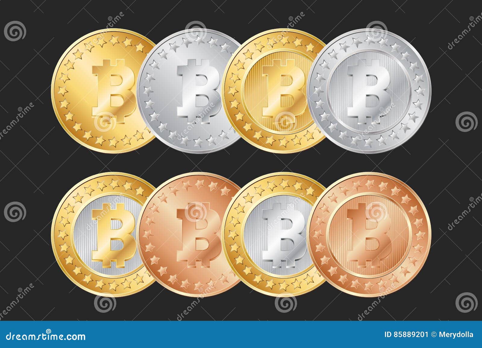 Gold, Silver and Bronze Bitcoin Coins Stock Illustration Illustration