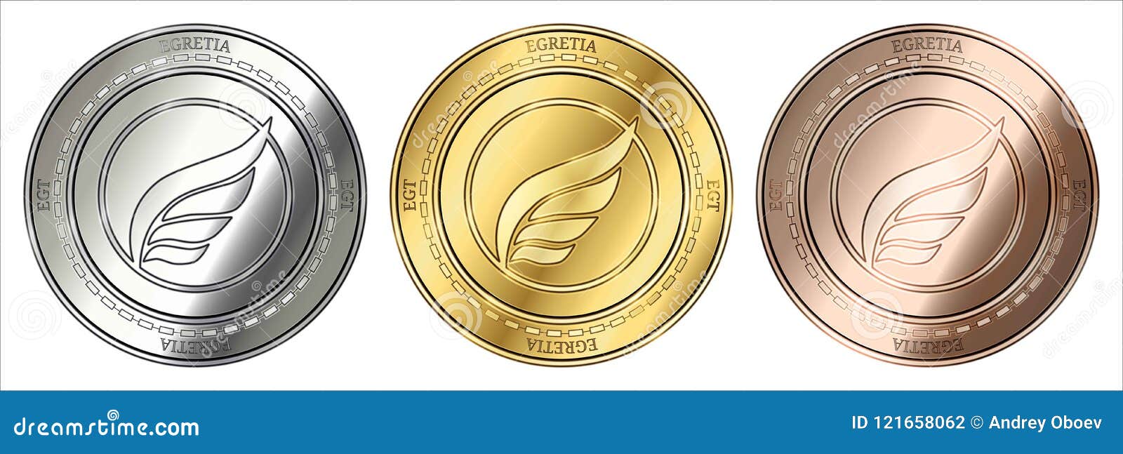 Gold, Silver and Bronze Egretia EGT Cryptocurrency Coin. Coin Set. Stock  Vector - Illustration of cryptocurrencycoinset, bank: 121658062
