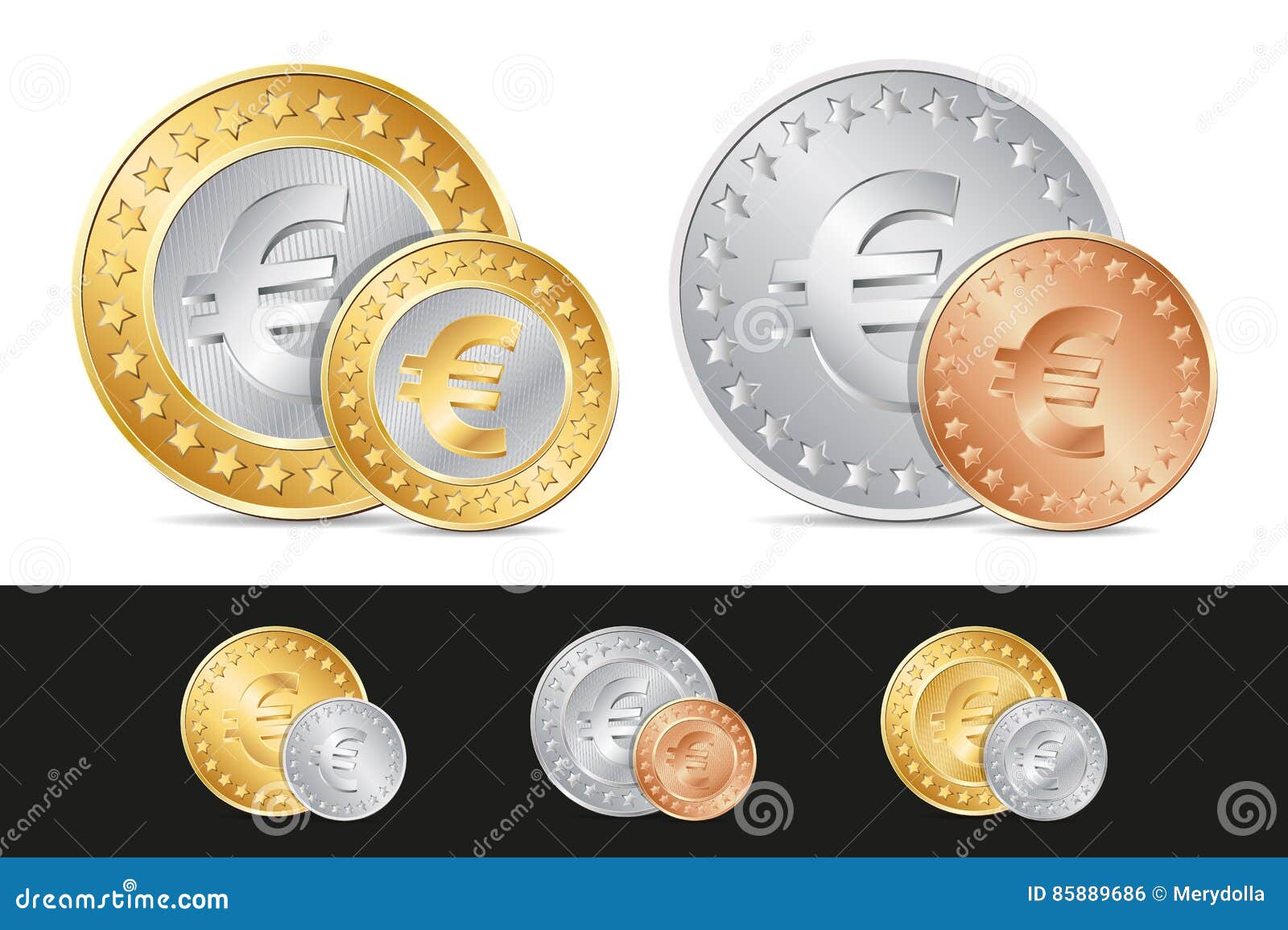 Gold, Silver and Bronze Euro Coins Stock Illustration Illustration of circle, bronze 85889686