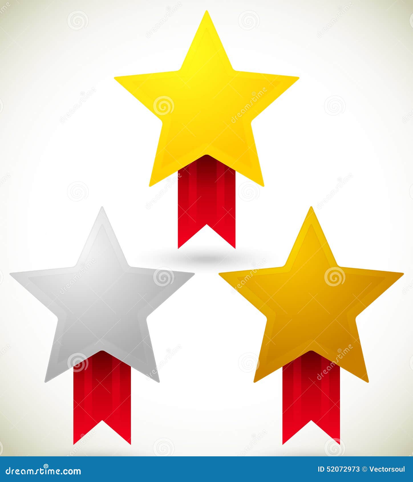 Gold, Silver and Bronze Star Prizes, Awards. Stock Vector