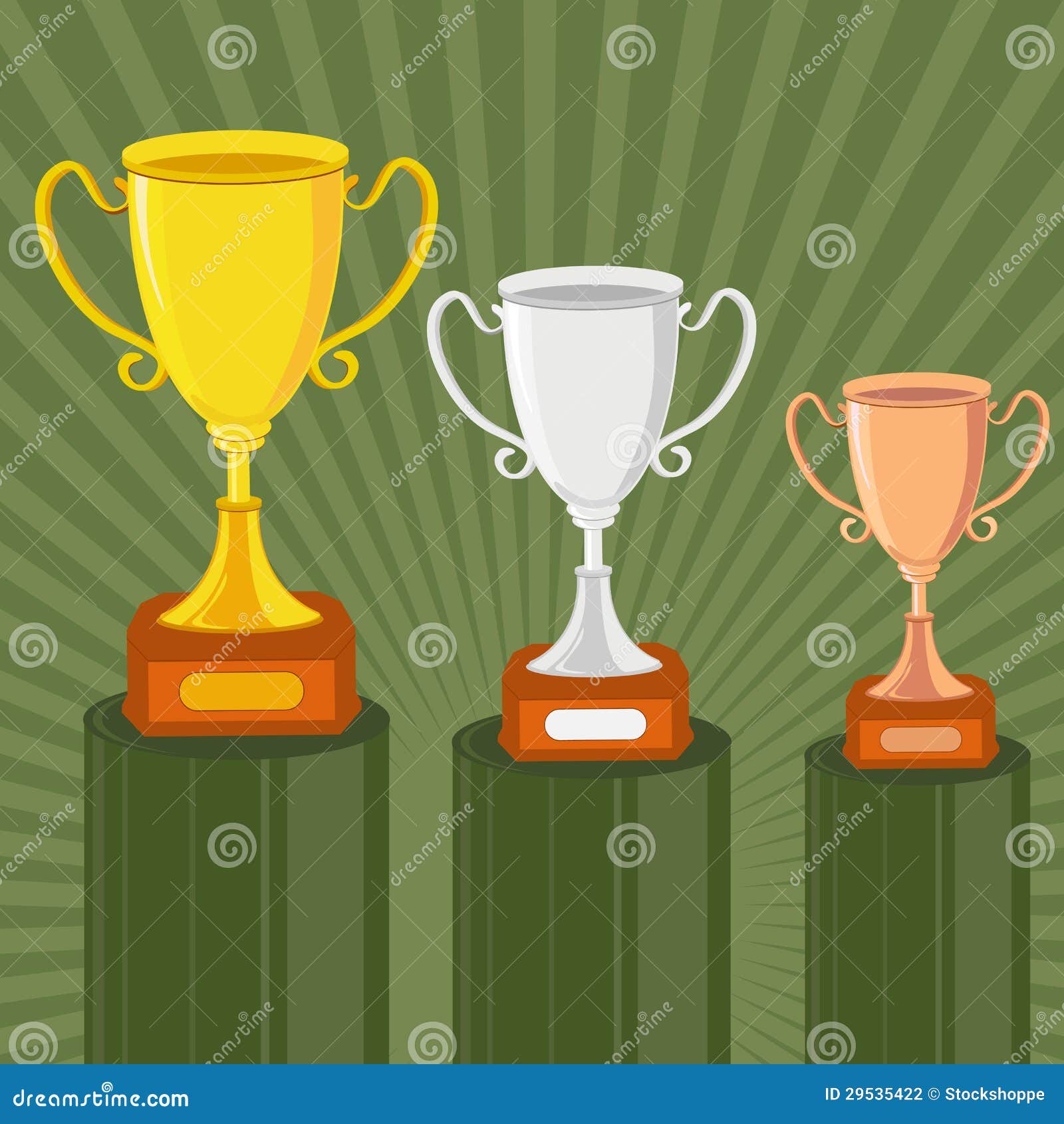 Bronze Trophy Cups With Laurel Wreaths. Trophy Award Cups Set With