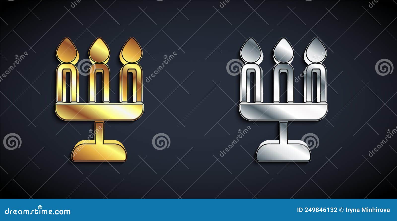 Gold and Silver Candelabrum with Three Candlesticks Icon Isolated on
