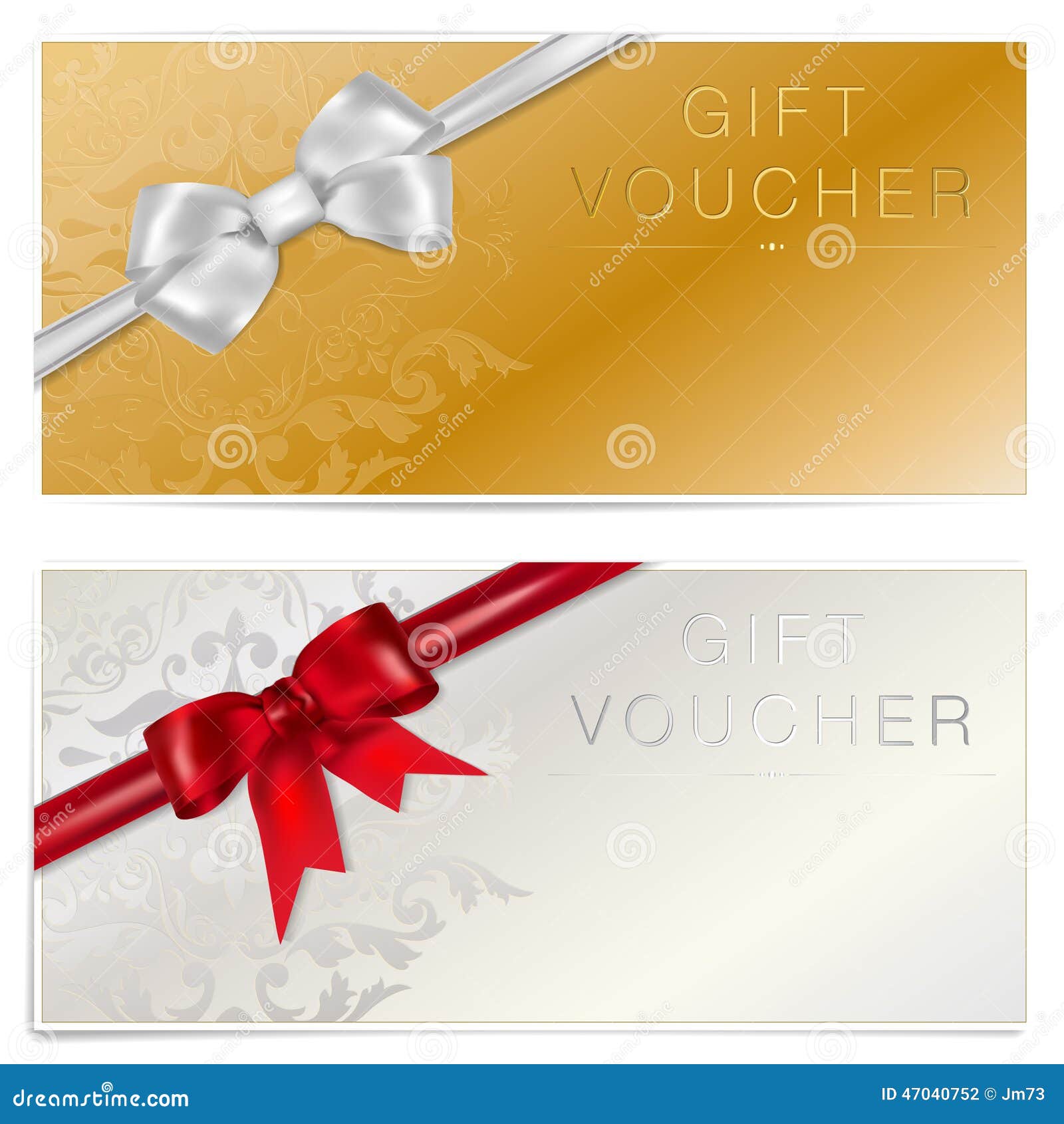 Gold and Silver Gift Voucher with Bow Stock Vector Illustration of
