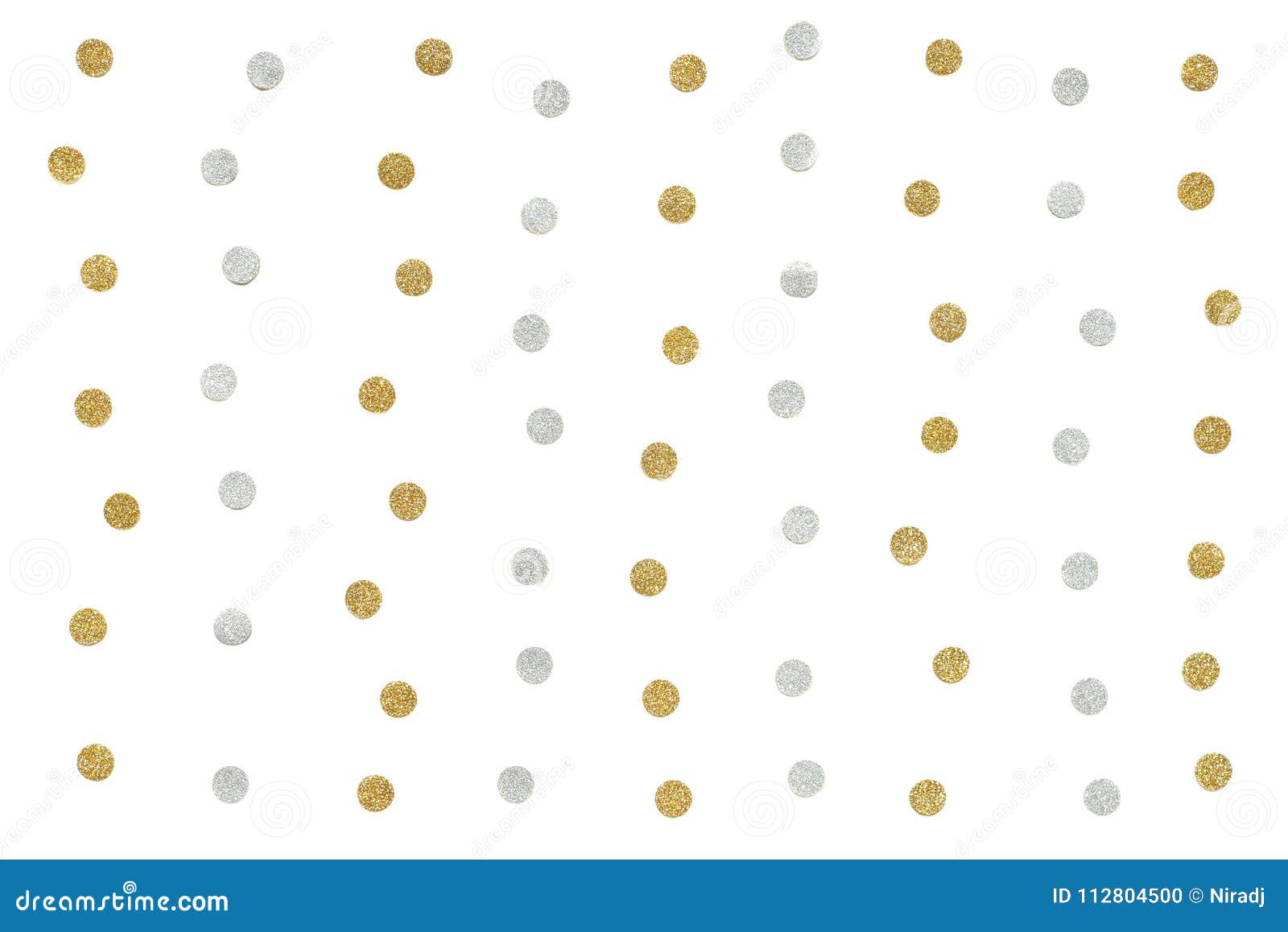 Gold and Silver Glitter Dot Paper on White Background Stock Photo