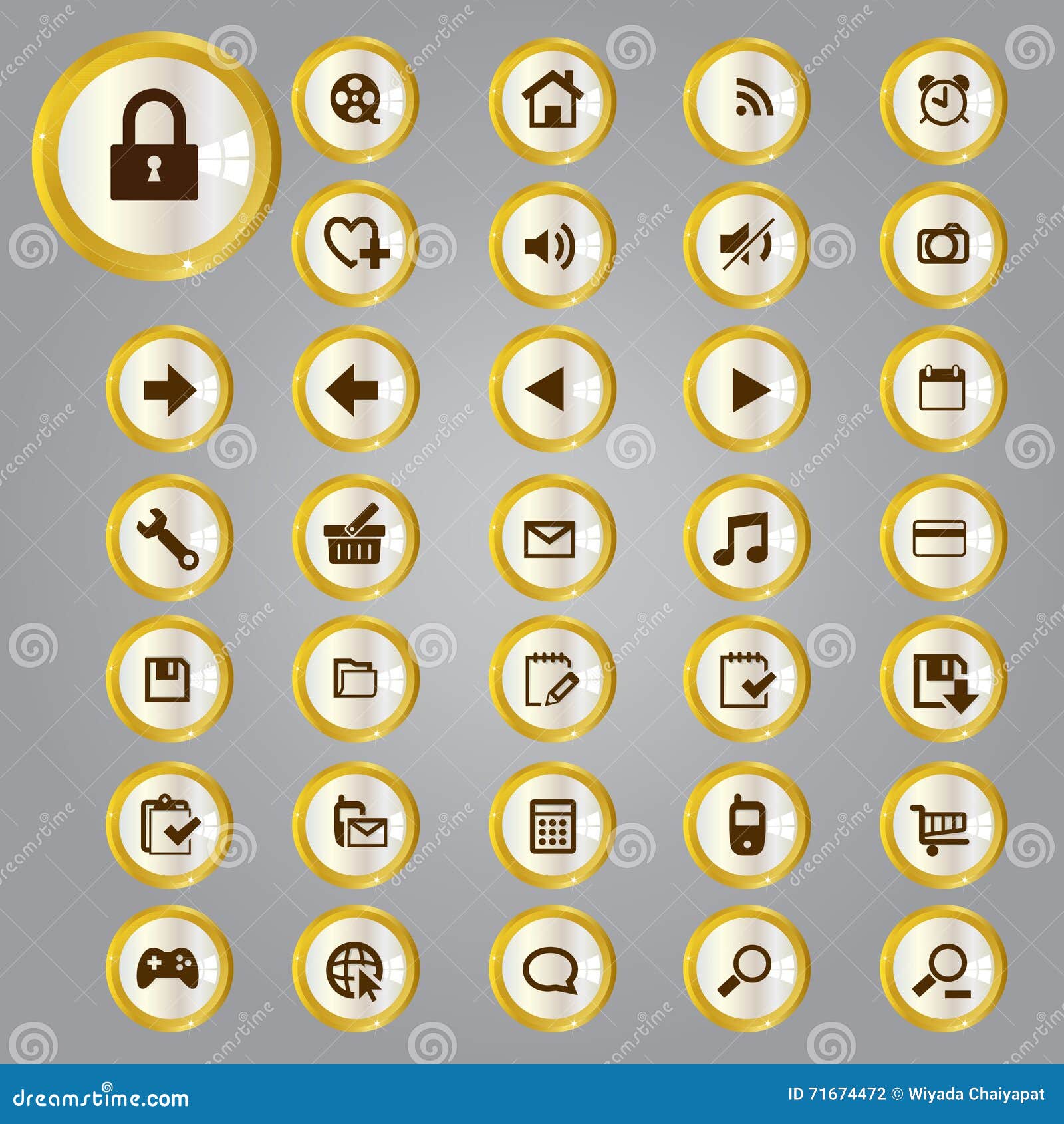 Gold and silver icons stock illustration. Illustration of phone - 71674472