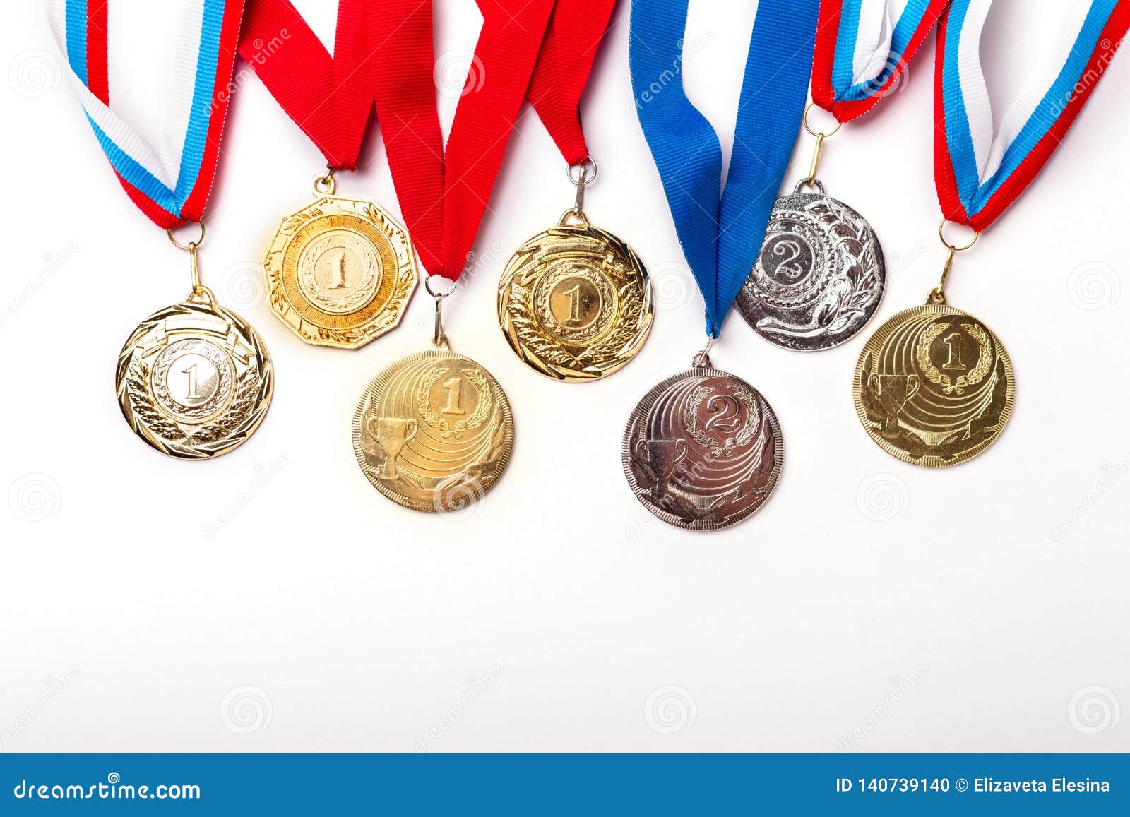 Gold and Silver Medals with Ribbon on White Background Stock Photo Image of achievement, glory
