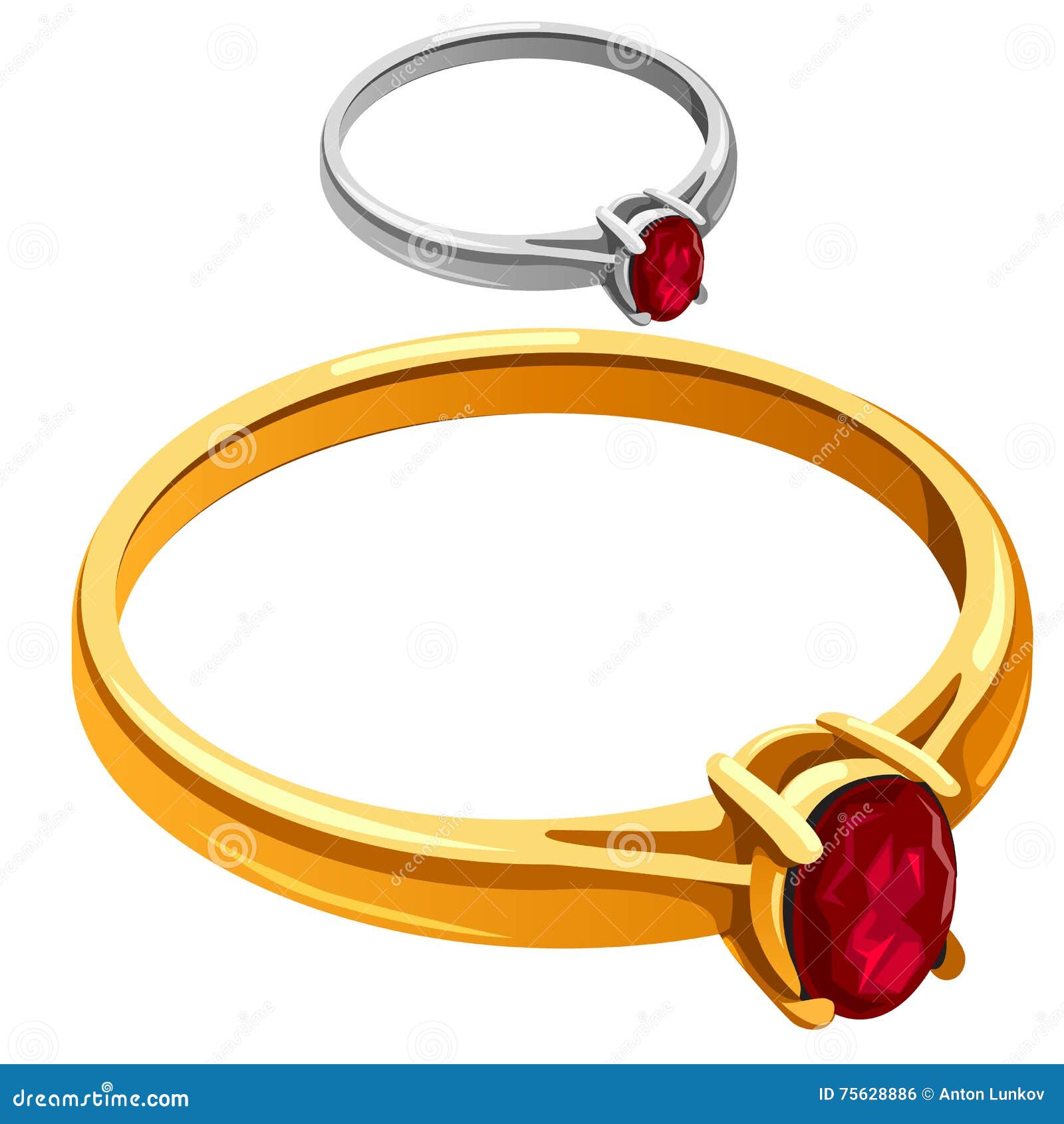 Gold and Silver Ring with Red Ruby, Vector Jewelry Stock Vector