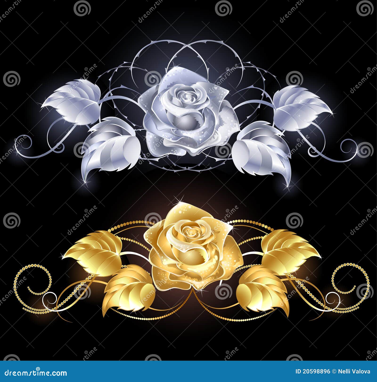 Gold and silver rose stock vector. Illustration of ornament 20598896