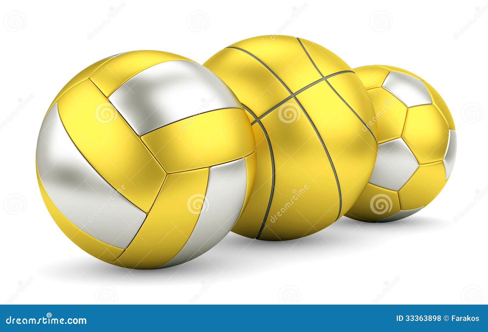 Gold and Silver Volleyball, Basketball and Soccerball in Row Stock ...