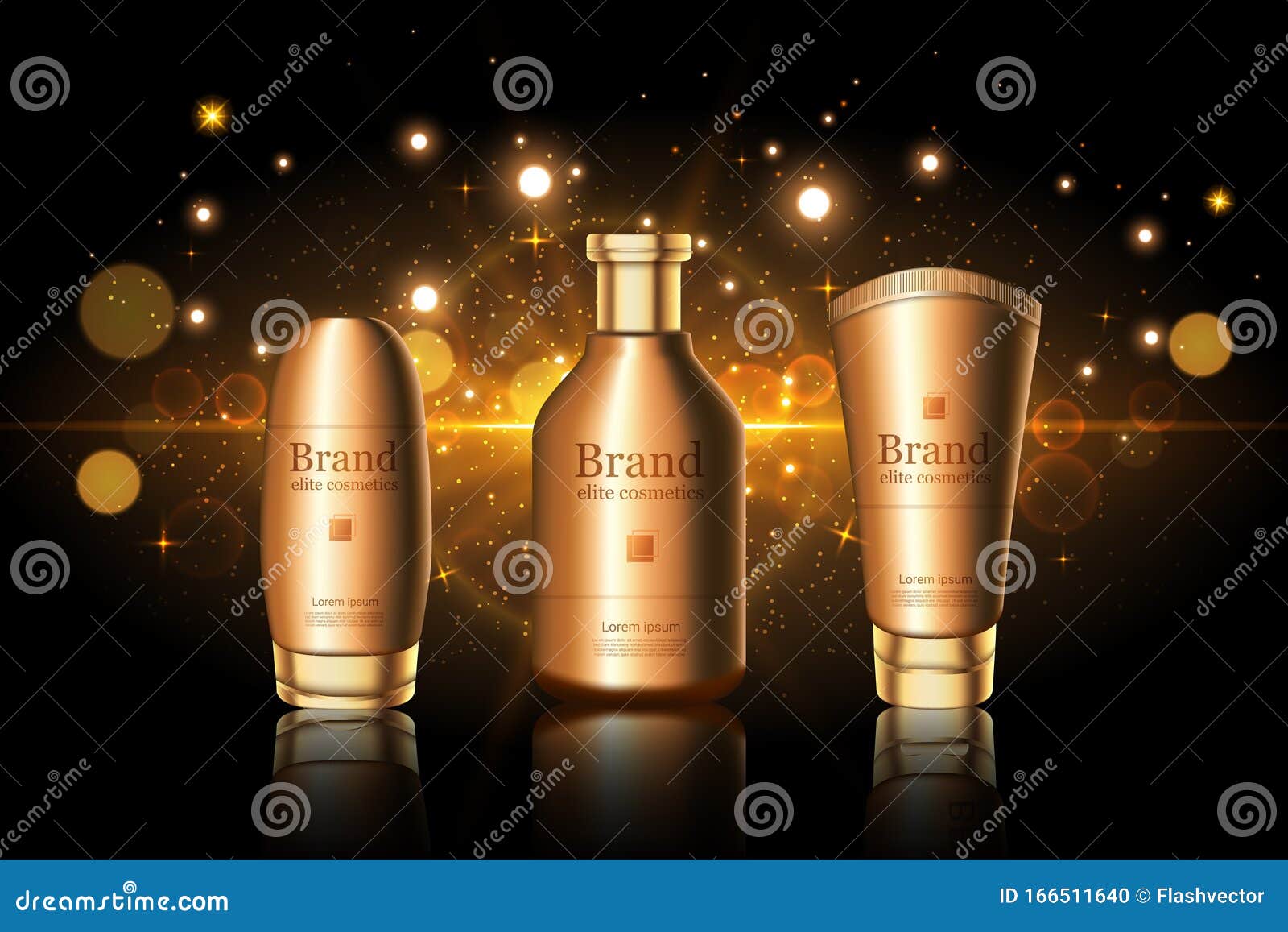 Download Gold Skincare Bottles With Brand Logo Mockup Stock Vector - Illustration of cosmetics, label ...