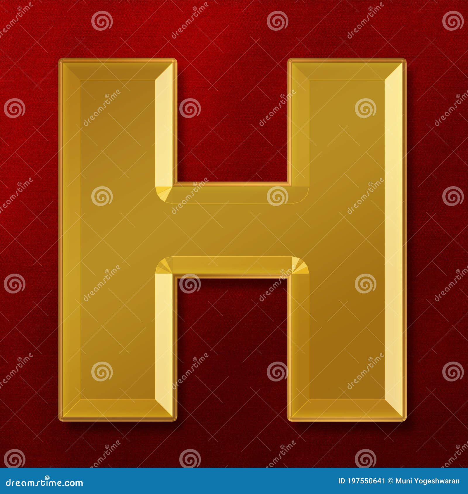 Gold Solid Alphabet Letter H Collection. 3D Rendering Stock ...