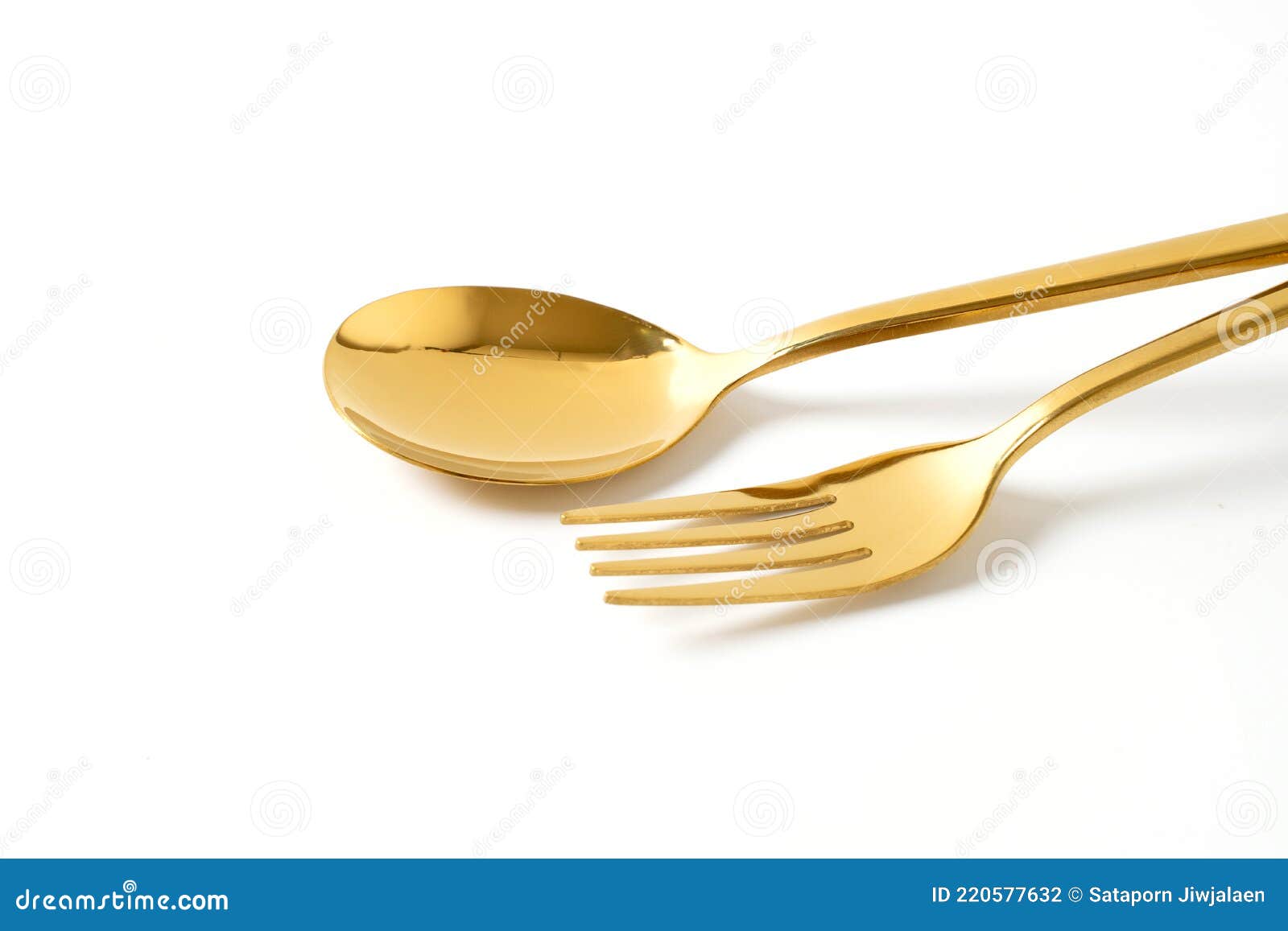 Gold Spoon and Fork Isolate on White Stock Photo Image of metal, tool