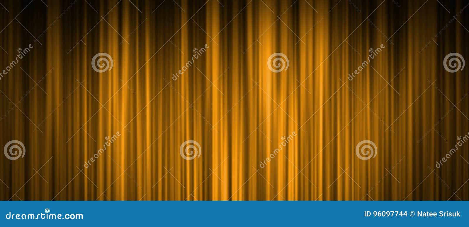 Gold Stage Curtain Realistic Vector. Closed Silky Luxury Gold Curtain Stage Background Spotlight