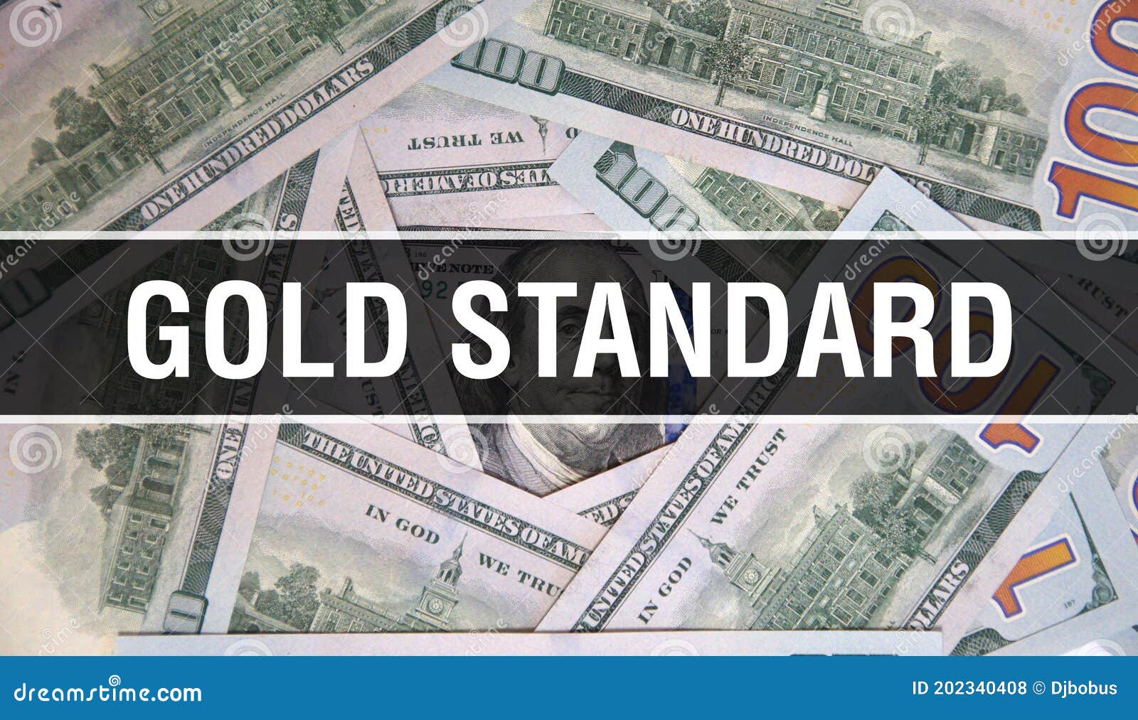gold standard text concept closeup. american dollars cash money,3d rendering. gold standard at dollar banknote. financial usa