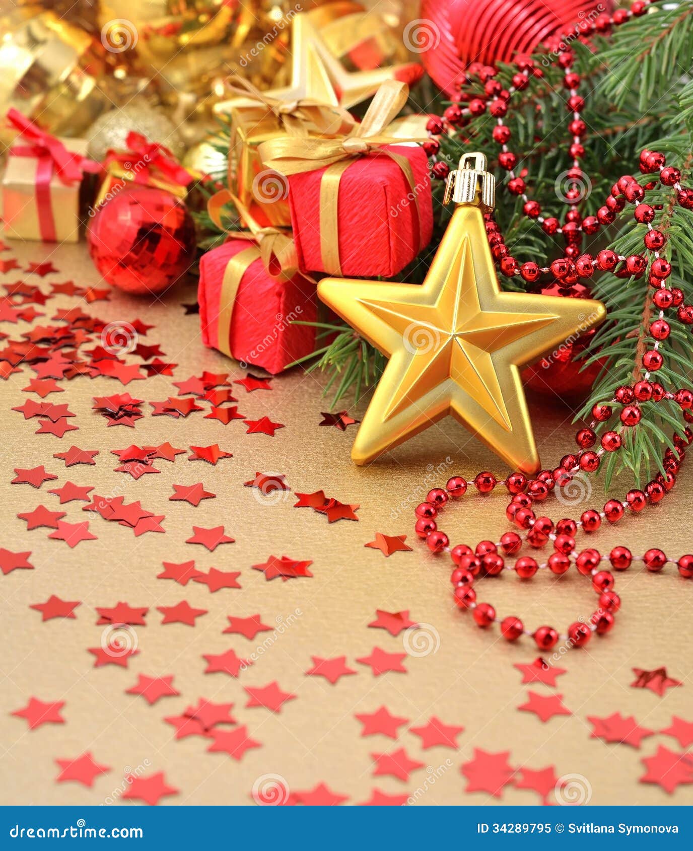 Gold Star and Christmas Decorations Stock Image Image of baubles, creative 34289795