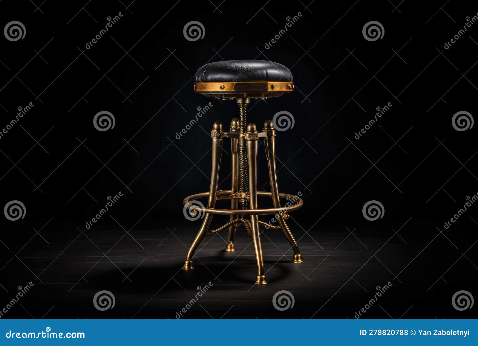 Gold Steampunk Bar Stool on Black Smoky Background. Generative AI Stock