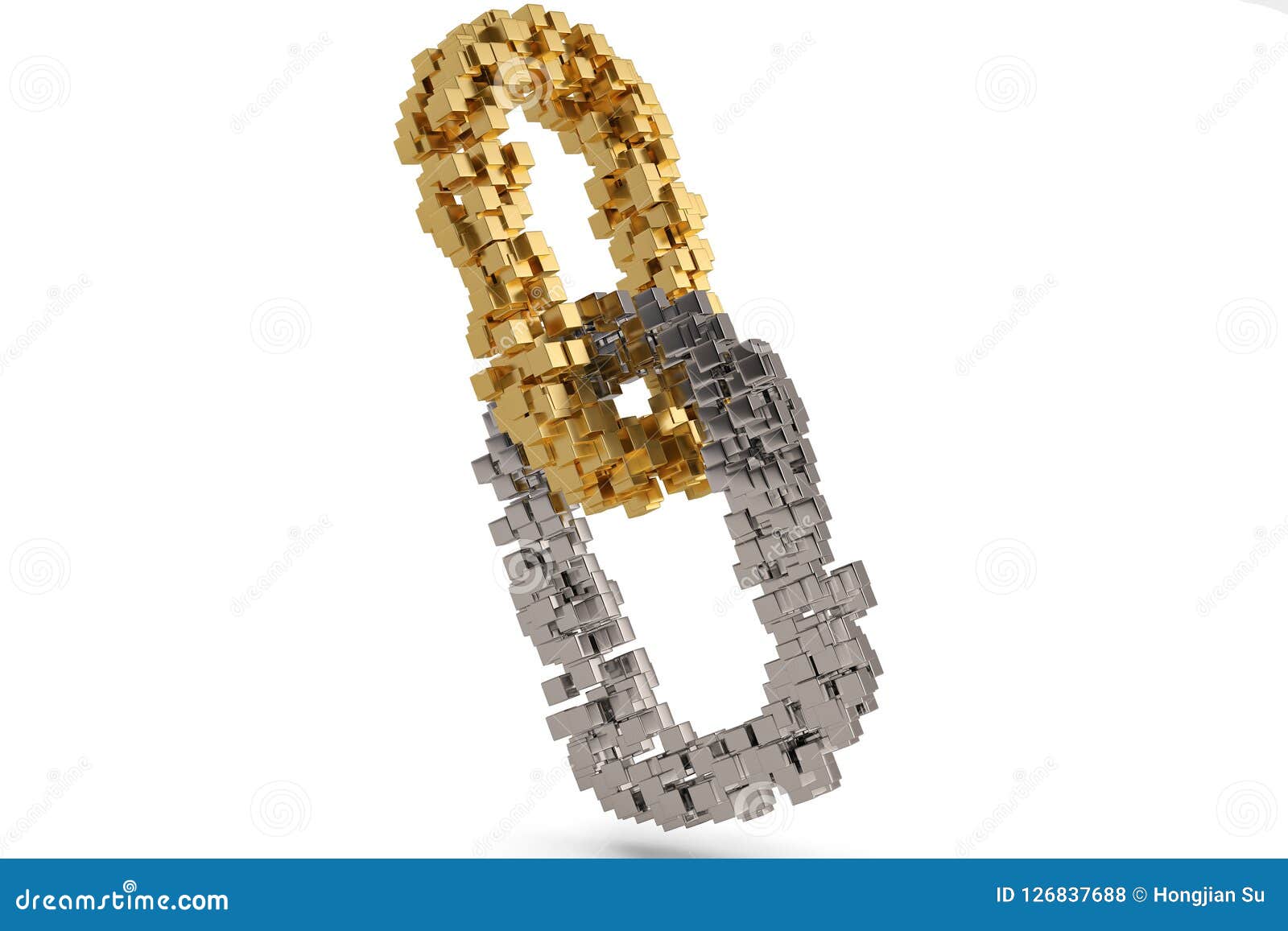 Gold Steel Beams Stack Isolated On White Background. Metal Industrial